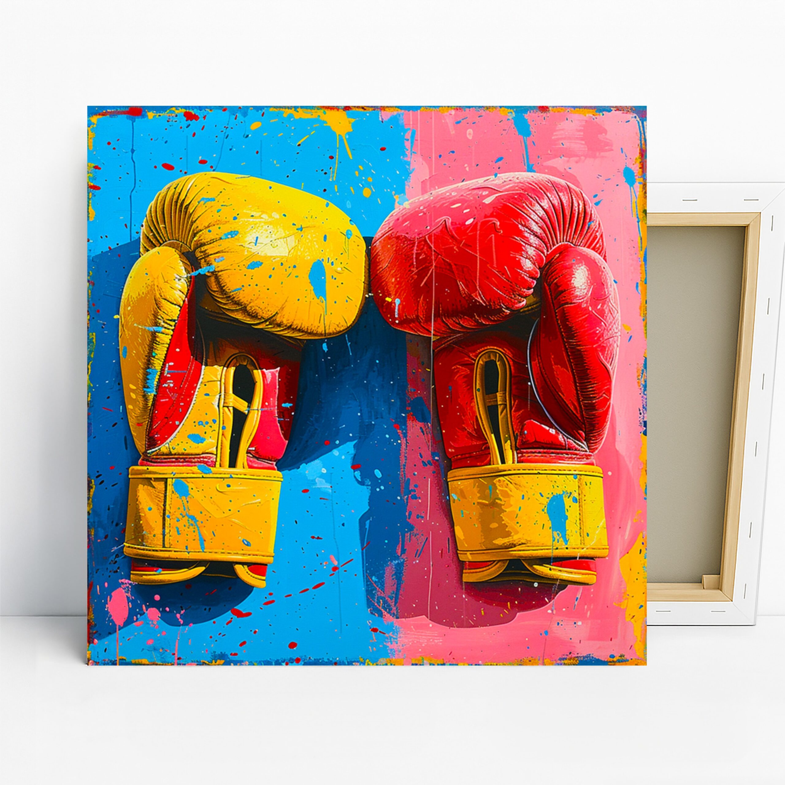 Boxing Gloves Art, Canvas or Poster, Pop Art Modern Decor, Home Gym Game Room Office Wall Art, Red Yellow Blue Pink Colorful Wall Art