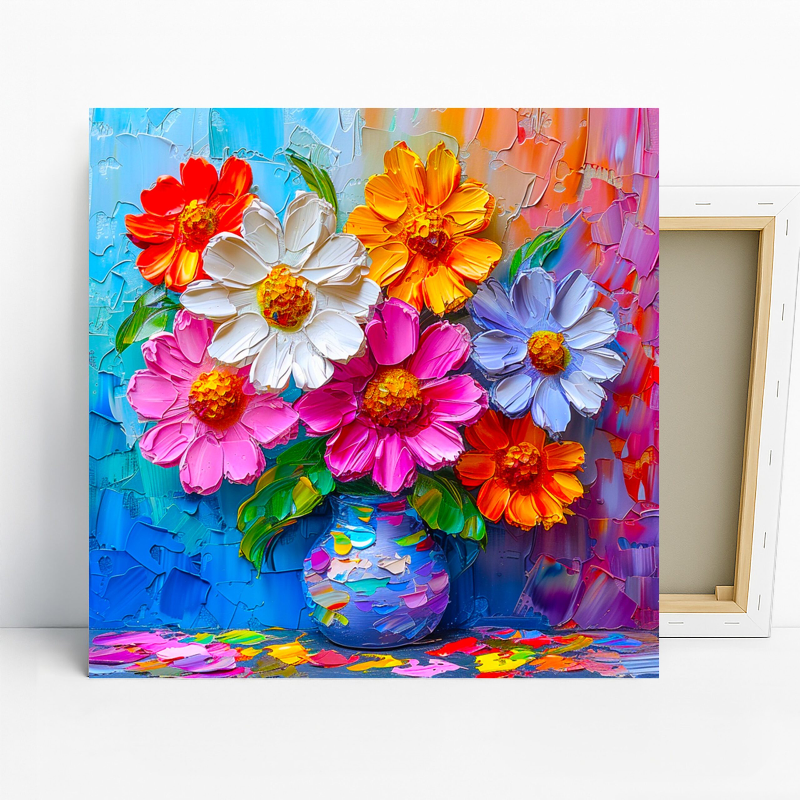 Vibrant Bouquet Art, Canvas or Poster, Floral Contemporary Decor, Living Room Bedroom Office Wall Art, Pink Yellow White Blue