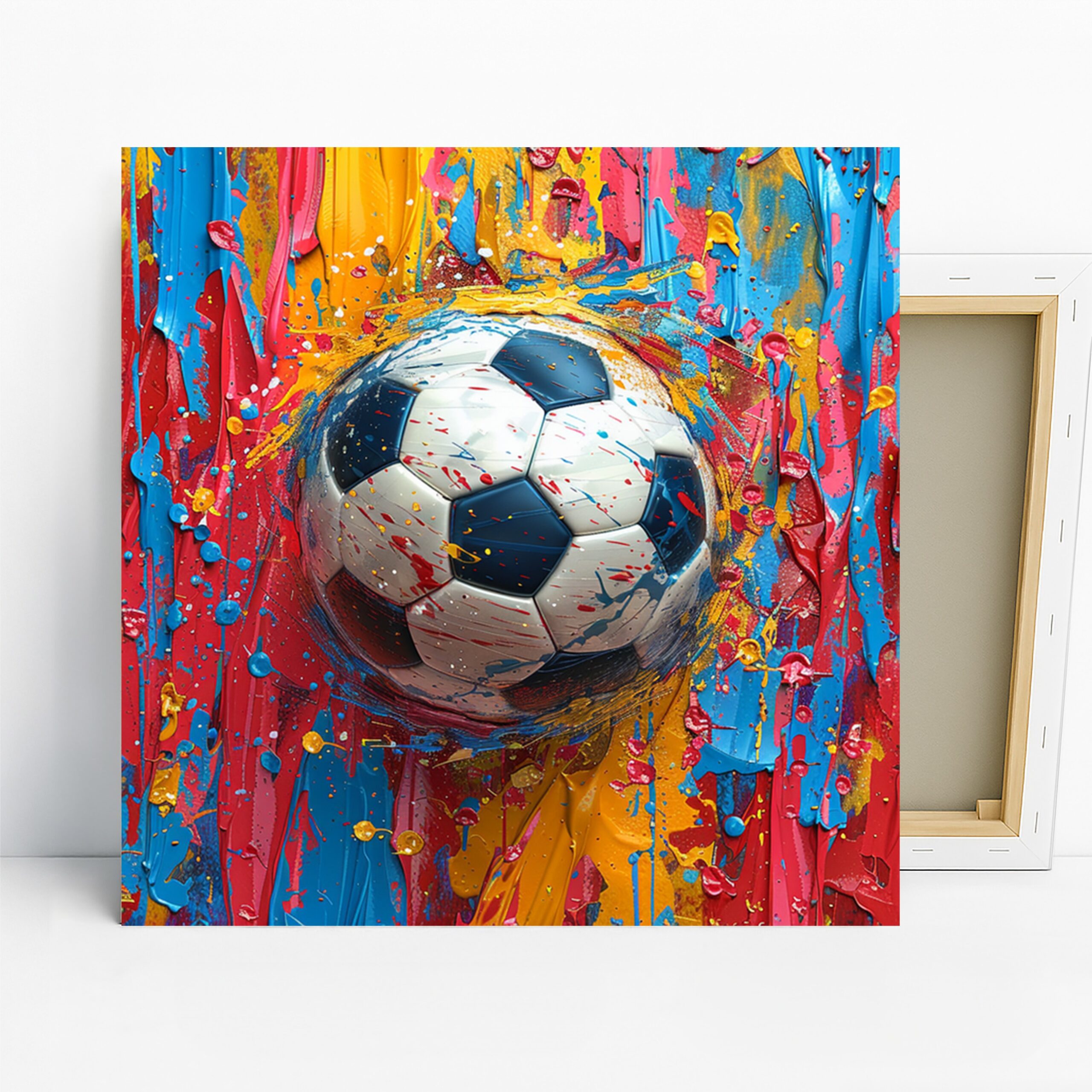 Vibrant Soccer Ball Art, Canvas or Poster, Sports Contemporary Decor, Game Room Home Gym Living Room Office Wall Art, Blue Yellow Red White