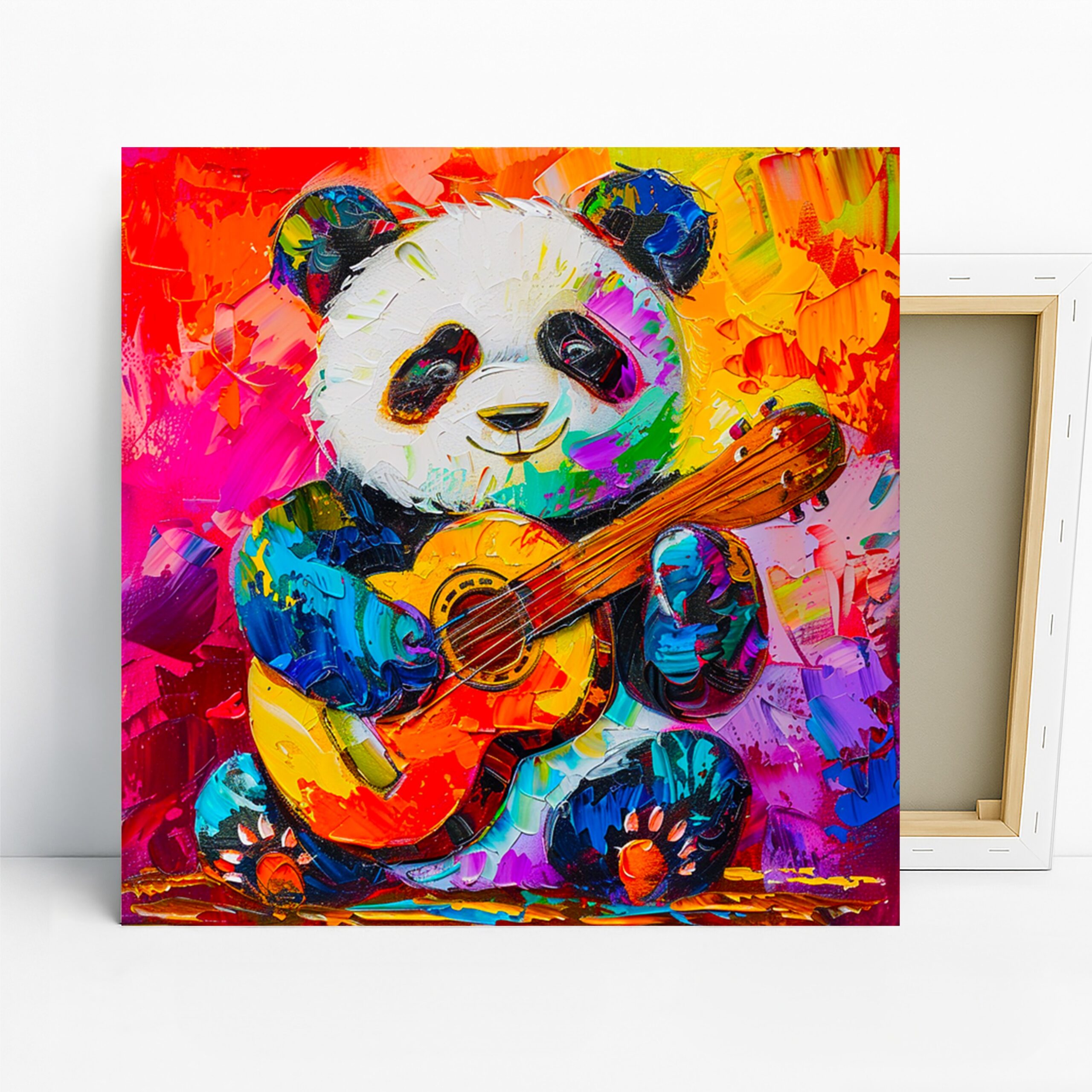 Panda Guitar Art, Canvas or Poster, Pop Art Bohemian Decor, Living Room Children’s Room Bedroom Wall Art, Multicolor Red Yellow Blue
