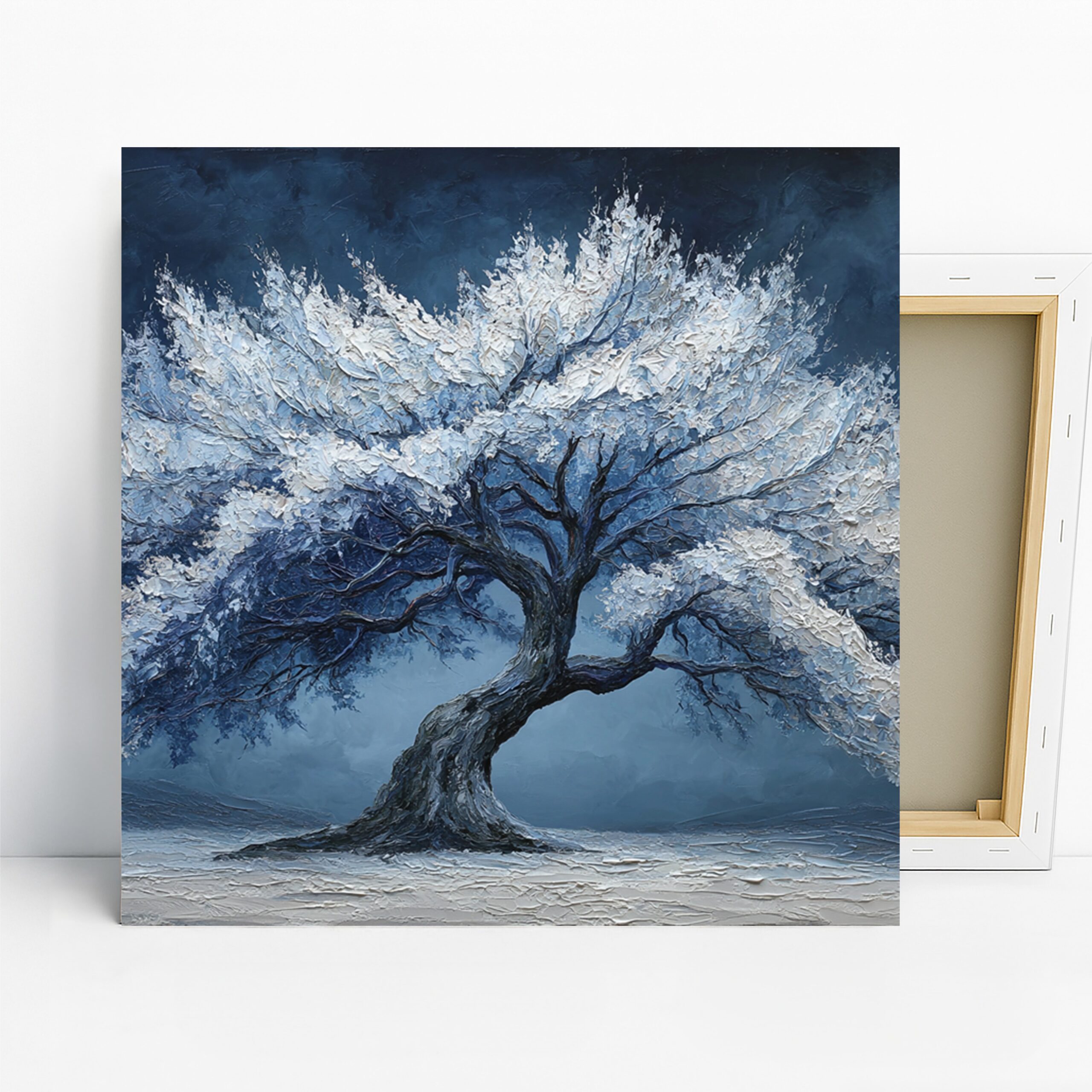 Winter Tree Art, Canvas or Poster, Nature Contemporary Decor, Living Room Bedroom Office Dining Room Wall Art, Blue White Brown Black