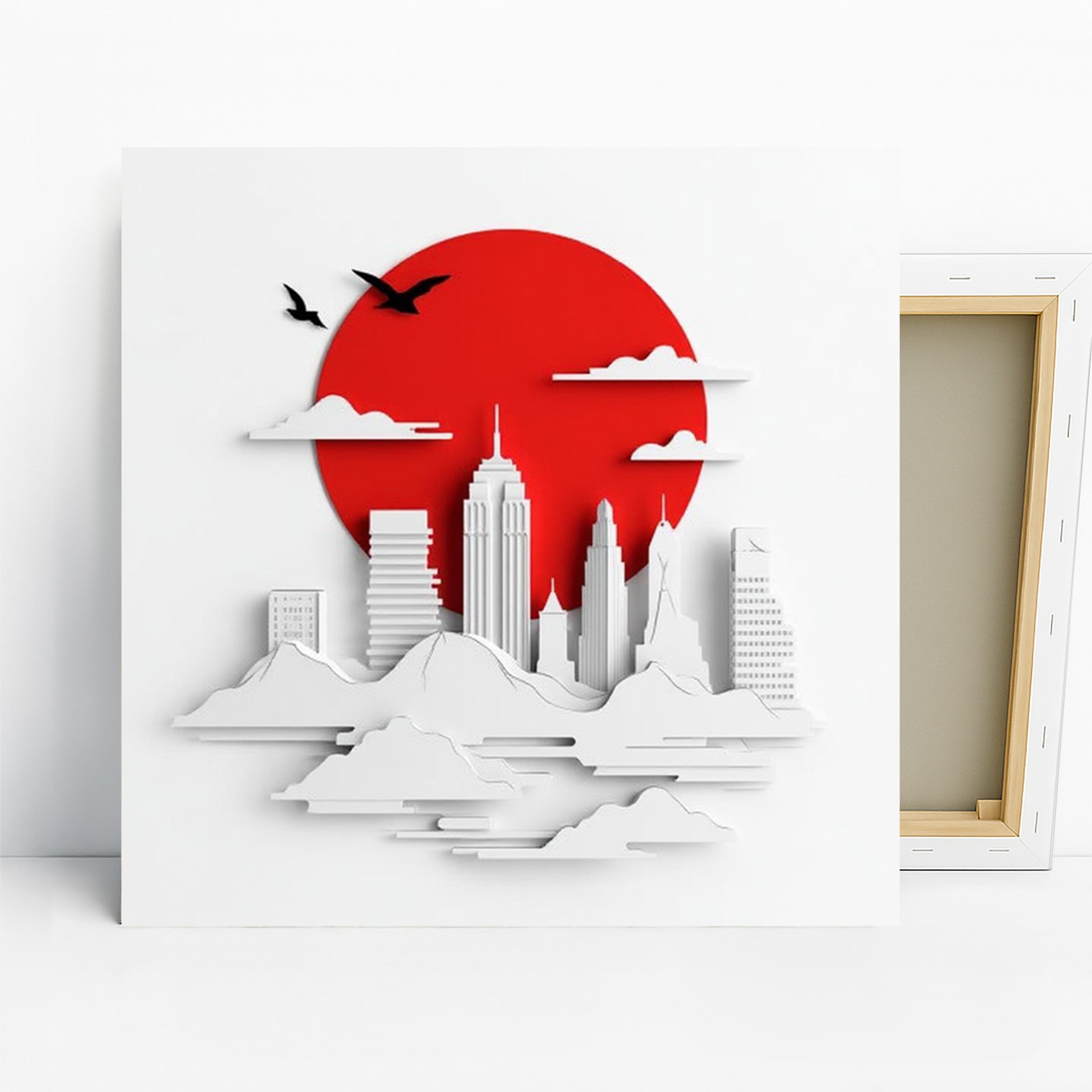 New York Skyline Art, Canvas or Poster, Contemporary Minimalist Decor, Living Room Bedroom Office Wall Art, Red Black White Urban Print
