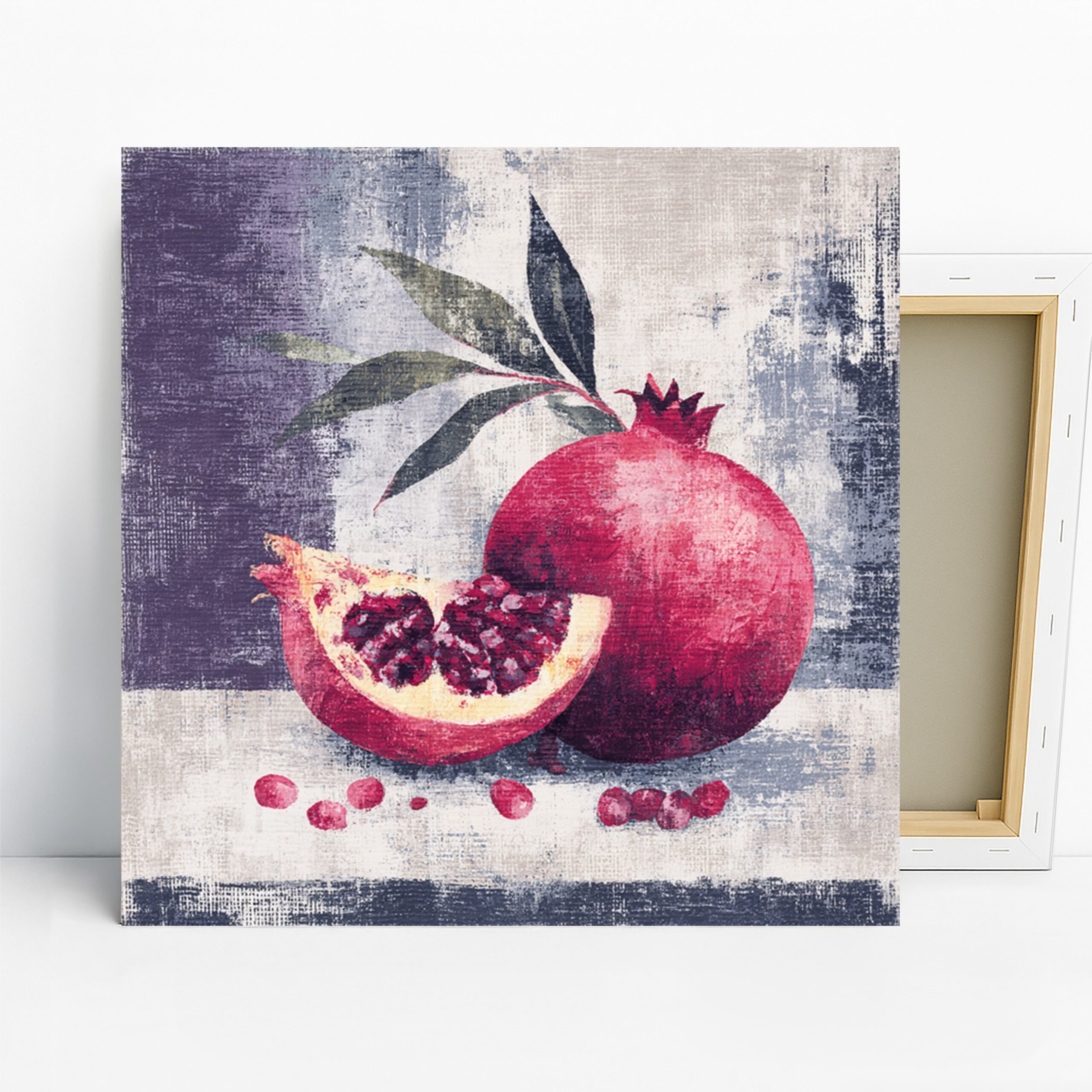 Pomegranate Passion Art, Canvas or Poster, Still Life Modern Decor, Kitchen Dining Room Living Room Office Wall Art, Red Purple Green Grey
