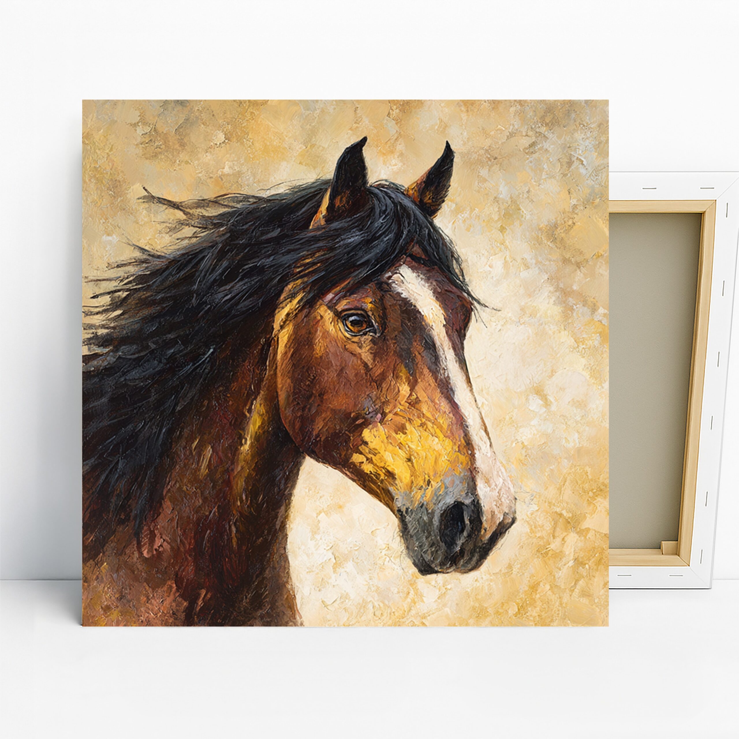 Horse Portrait Art, Canvas or Poster, Contemporary Rustic Decor, Living Room Bedroom Office Wall Art, Brown Black White Yellow