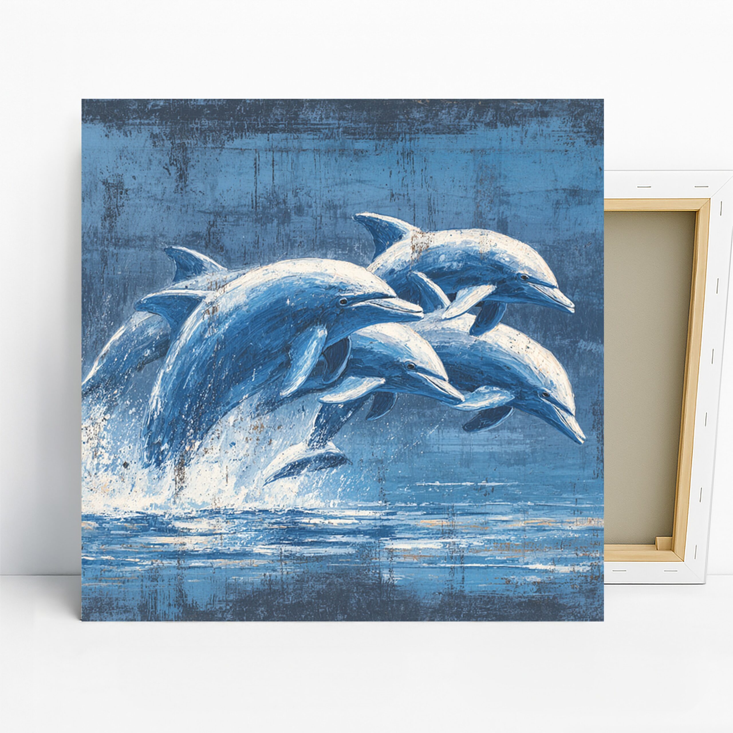 Dolphin Leap Art, Canvas or Poster, Nature Coastal Minimalist Decor, Bathroom Living Room Bedroom Office Wall Art, Blue and White Teal