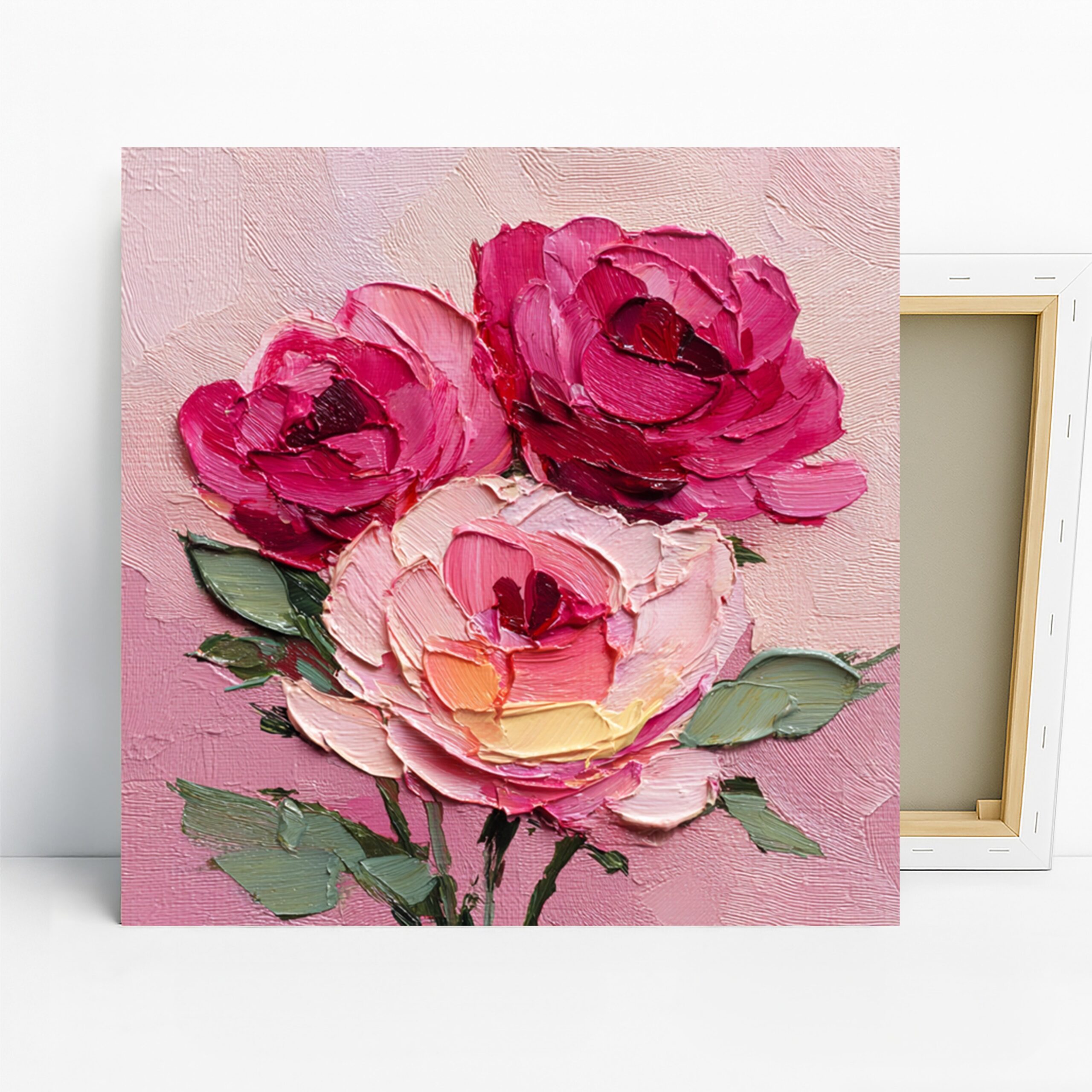 Rose Bouquet Art, Canvas or Poster, Floral Impressionism Decor, Living Room Bedroom Dining Room Wall Art, Pink Red Green, Romantic Decor