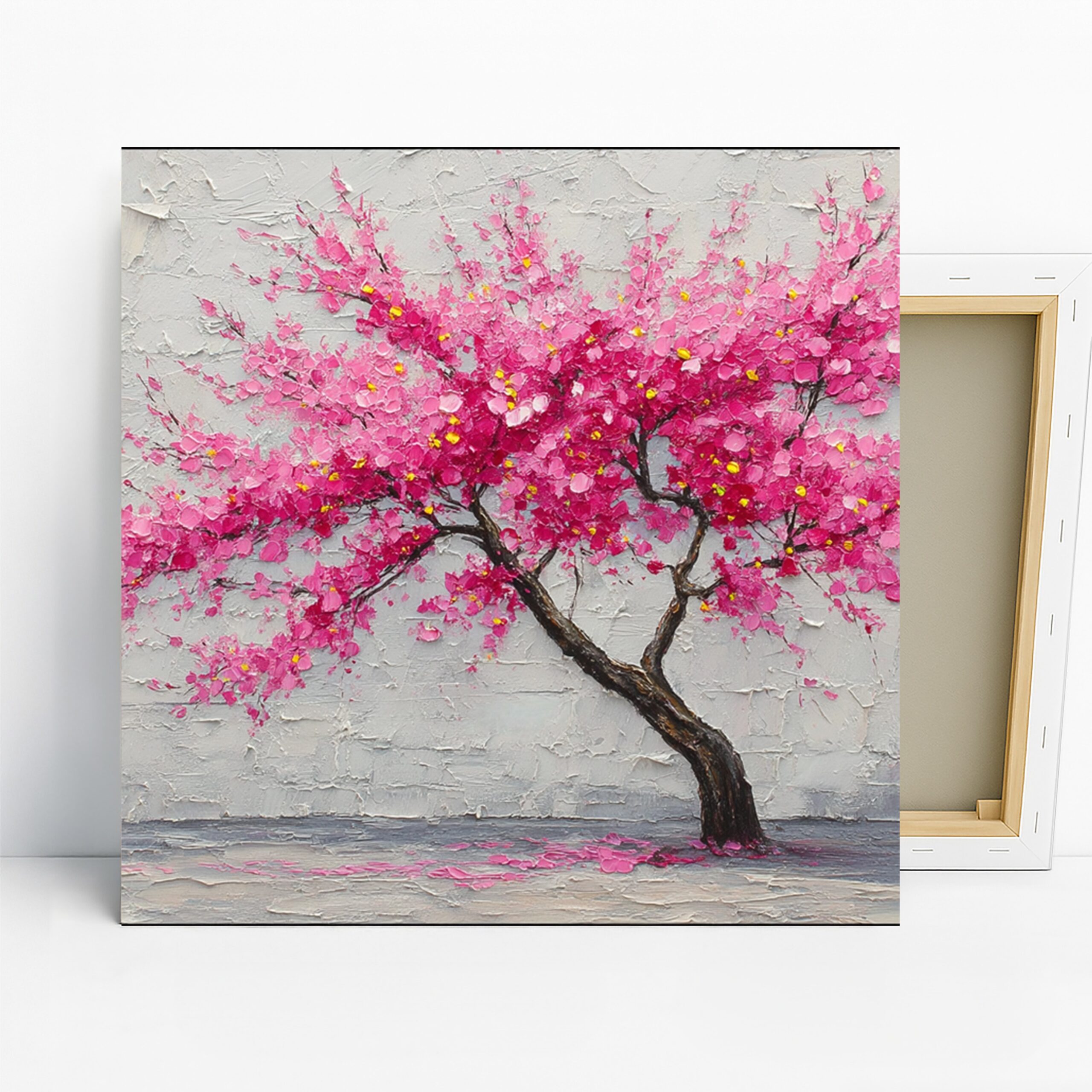 Cherry Blossom Tree Art, Canvas or Poster, Floral Nature Decor, Living Room Bedroom Office Wall Art, Pink White Brown Yellow