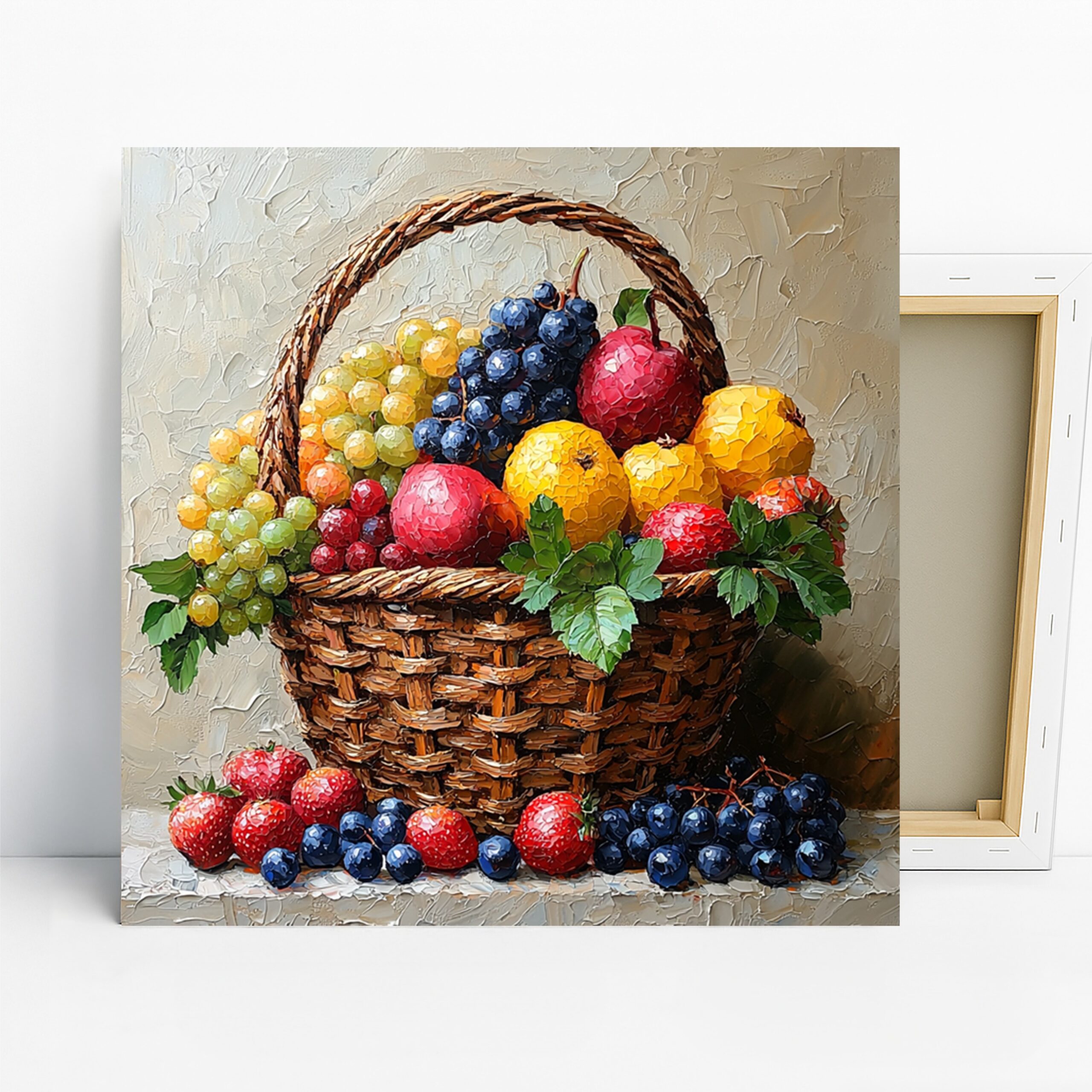 Fruit Basket Art, Canvas or Poster, Still Life Traditional Farmhouse Decor, Kitchen Dining Room Living Room Wall Art, Red Yellow Blue Green