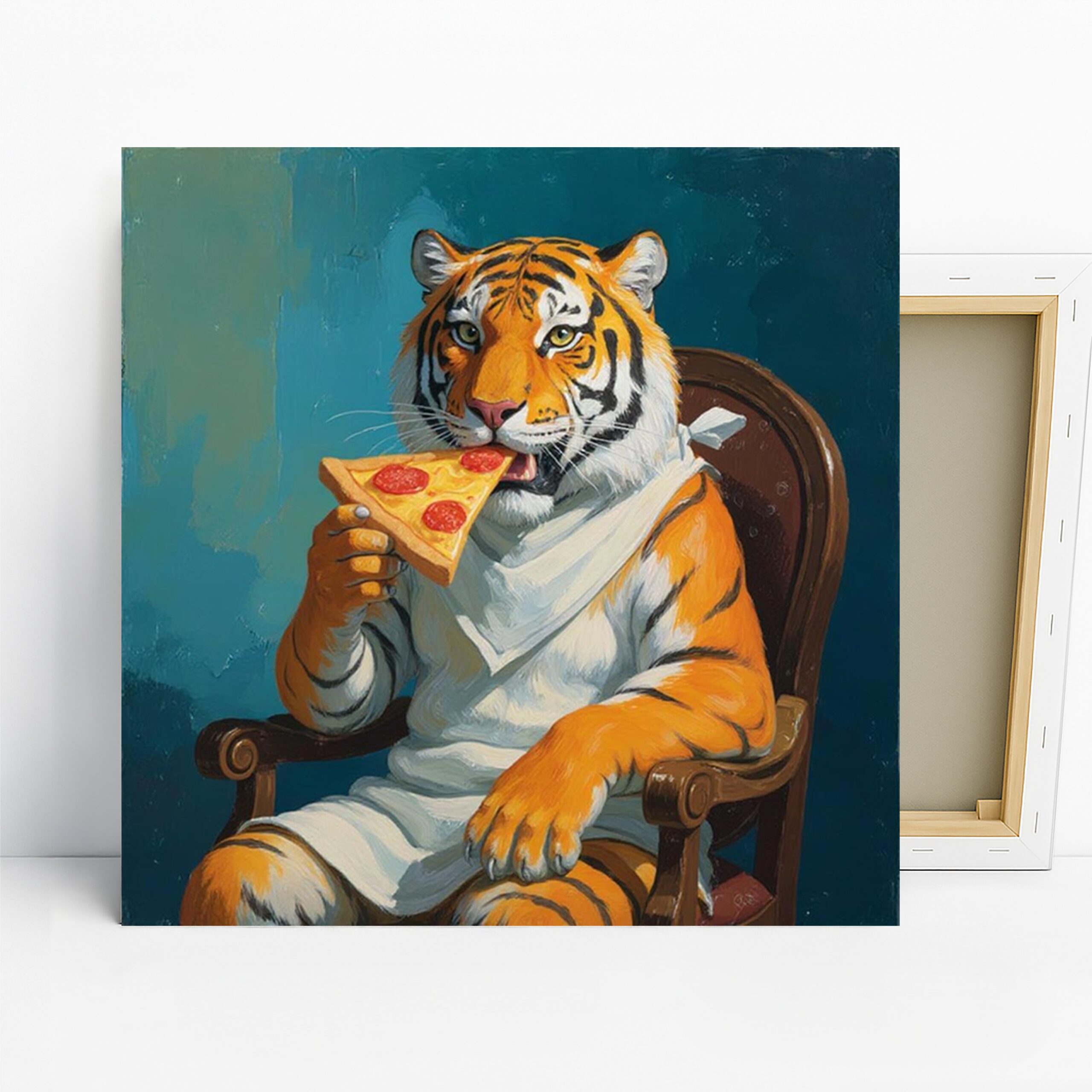 Tiger Pizza Art, Canvas or Poster, Pop Art Eclectic Decor, Living Room Dining Room Kitchen Office Wall Art, Orange Blue White Red
