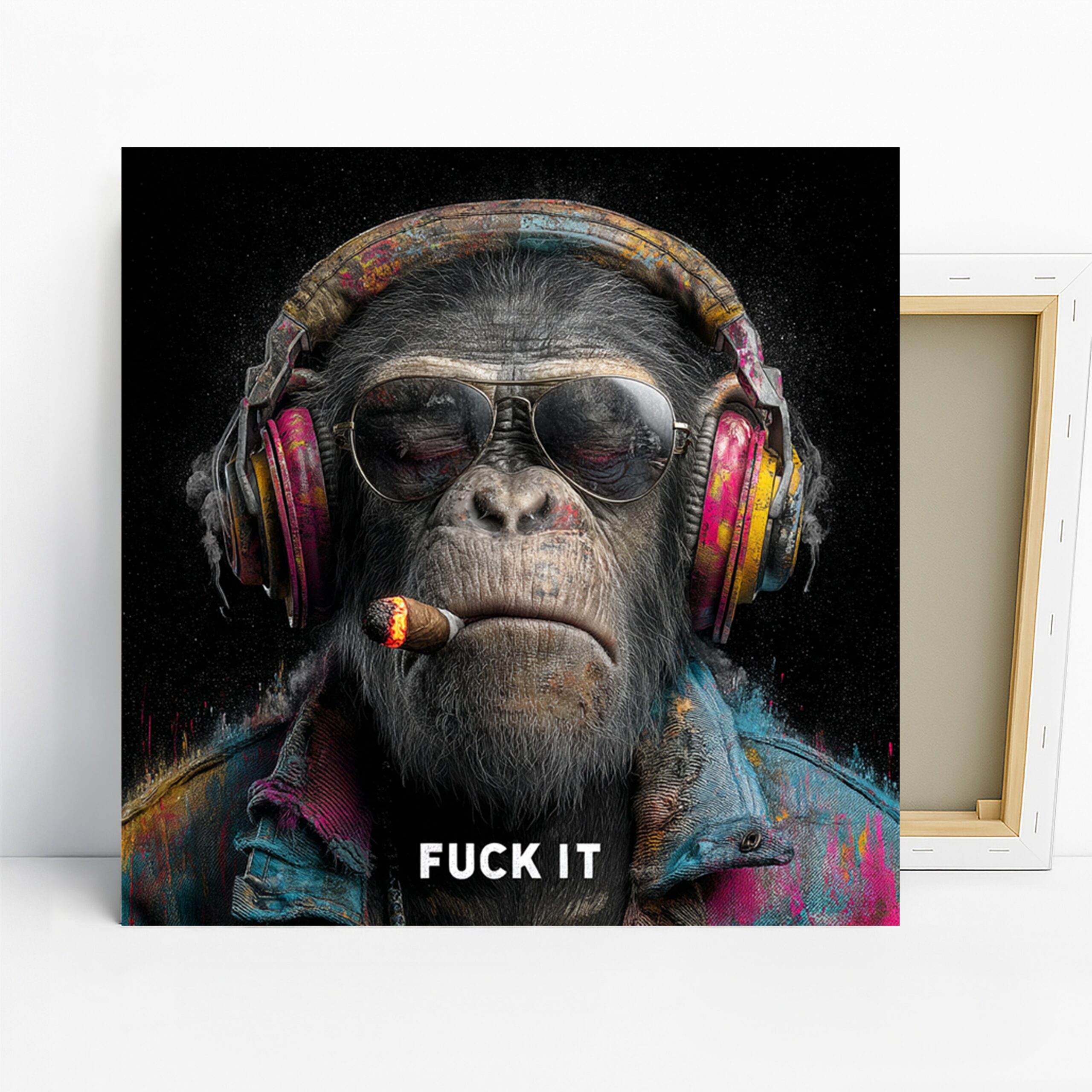Chimpanzee Art, Canvas or Poster, Pop Art Modern Decor, Living Room Game Room Home Office Wall Art, Black Pink Yellow Multicolor