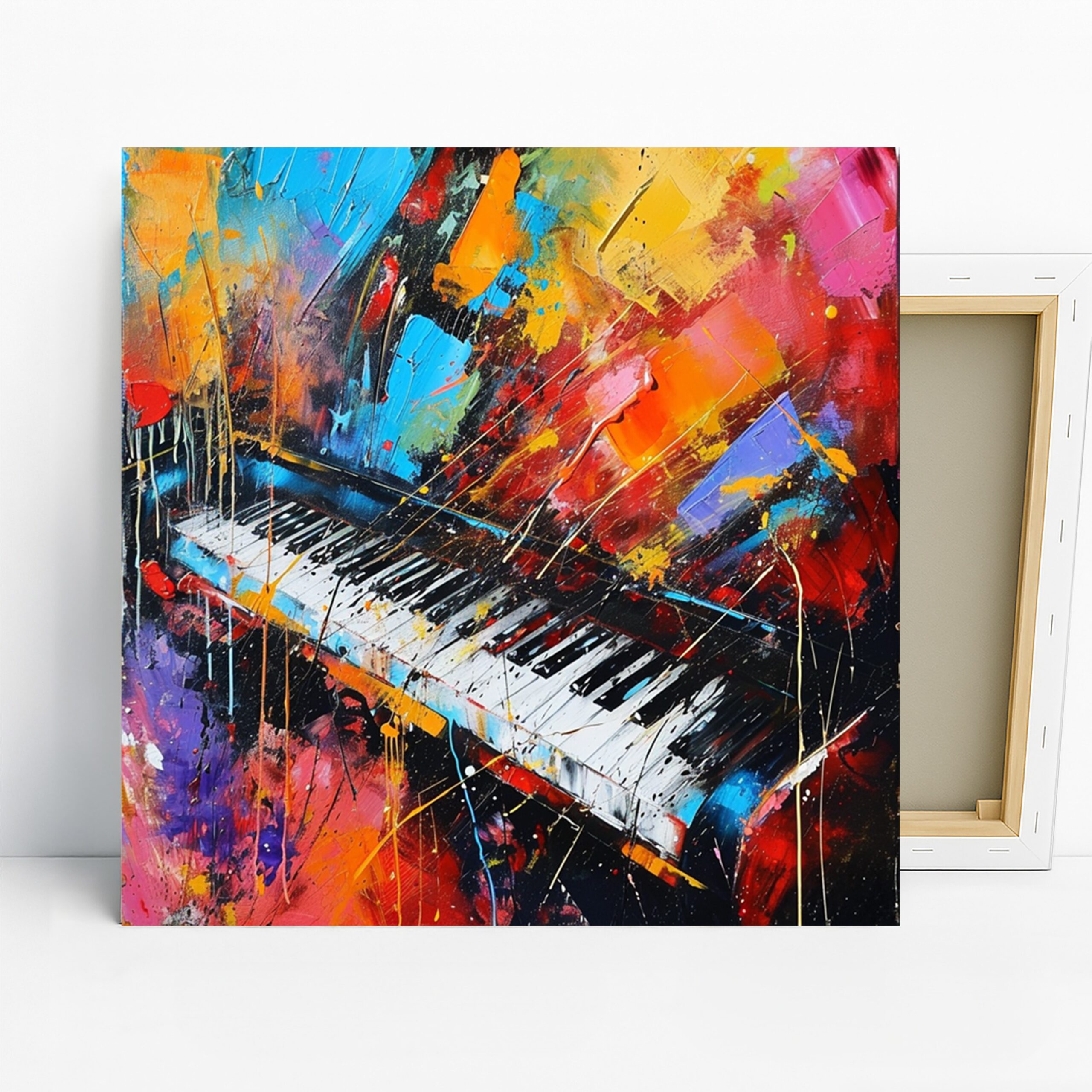 Vibrant Piano Splash Art, Canvas or Poster, Contemporary Modern Decor, Living Room Music Room Office Bedroom Wall Art,Blue Red Yellow Orange