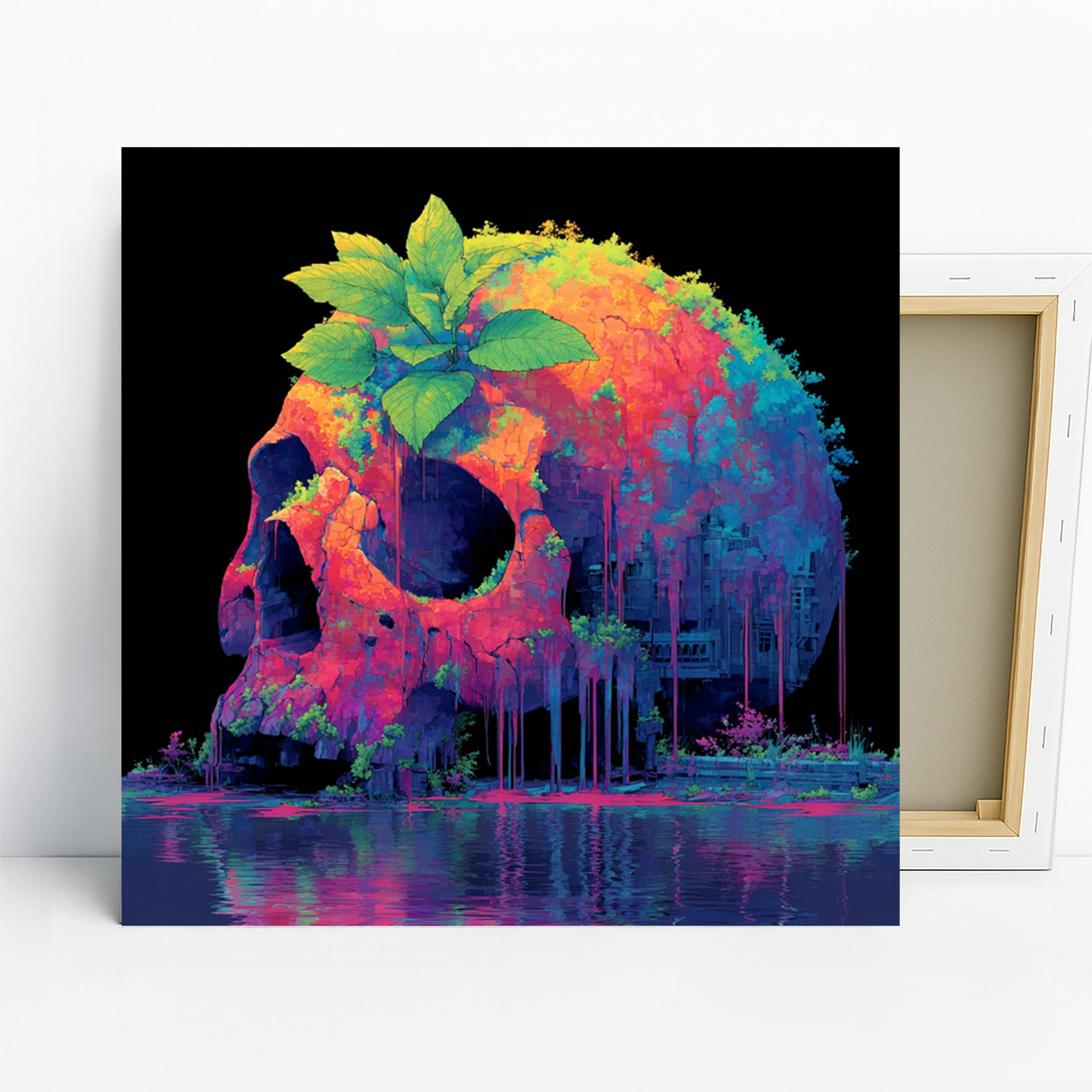 Colorful Skull Nature Art, Canvas or Poster, Surrealism Modern Decor, Living Room Bedroom Office Game Room Wall Art, Pink Blue Green Purple
