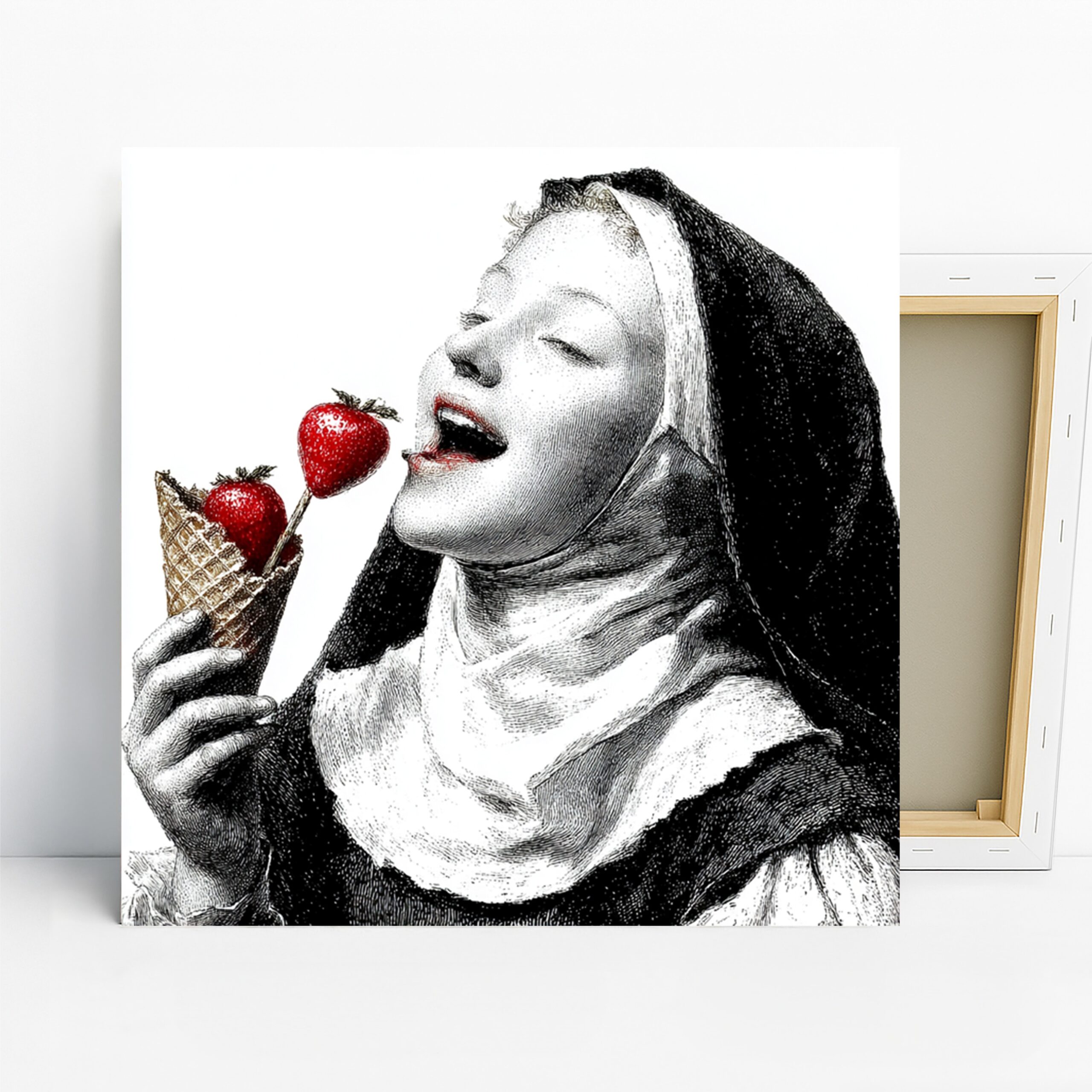 Temptation Strawberry Art, Canvas or Poster, Vintage Gothic Minimalist Decor, Dining Room Kitchen Living Room Wall Art, Red Black and White