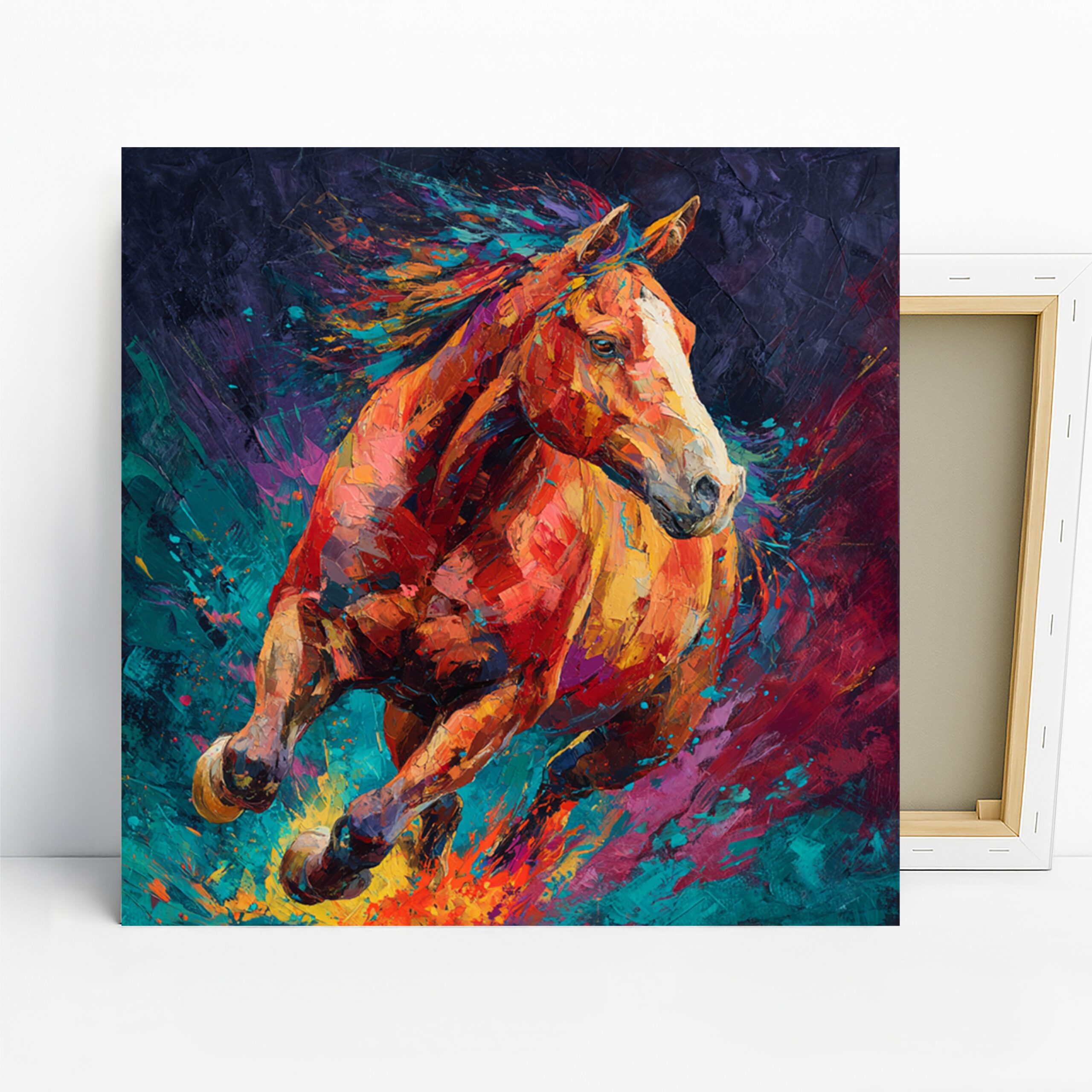 Horse Art, Canvas or Poster, Contemporary Impressionism Decor, Living Room Bedroom Office Wall Art, Orange Red Turquoise Purple