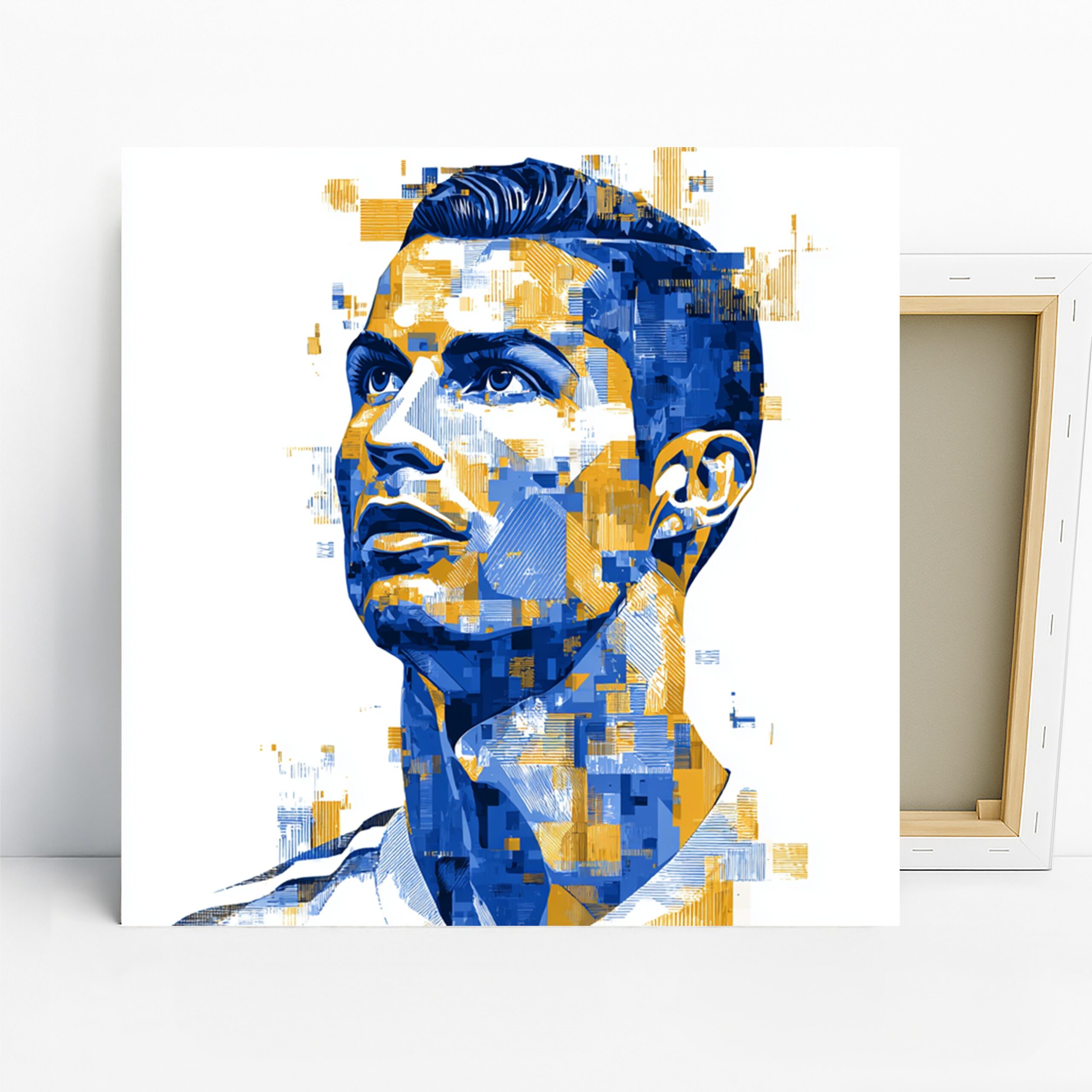 Blue and Yellow Portrait Art, Canvas or Poster, Pop Art Modern Decor, Living Room Office Bedroom Game Room Wall Art, Blue Yellow and White