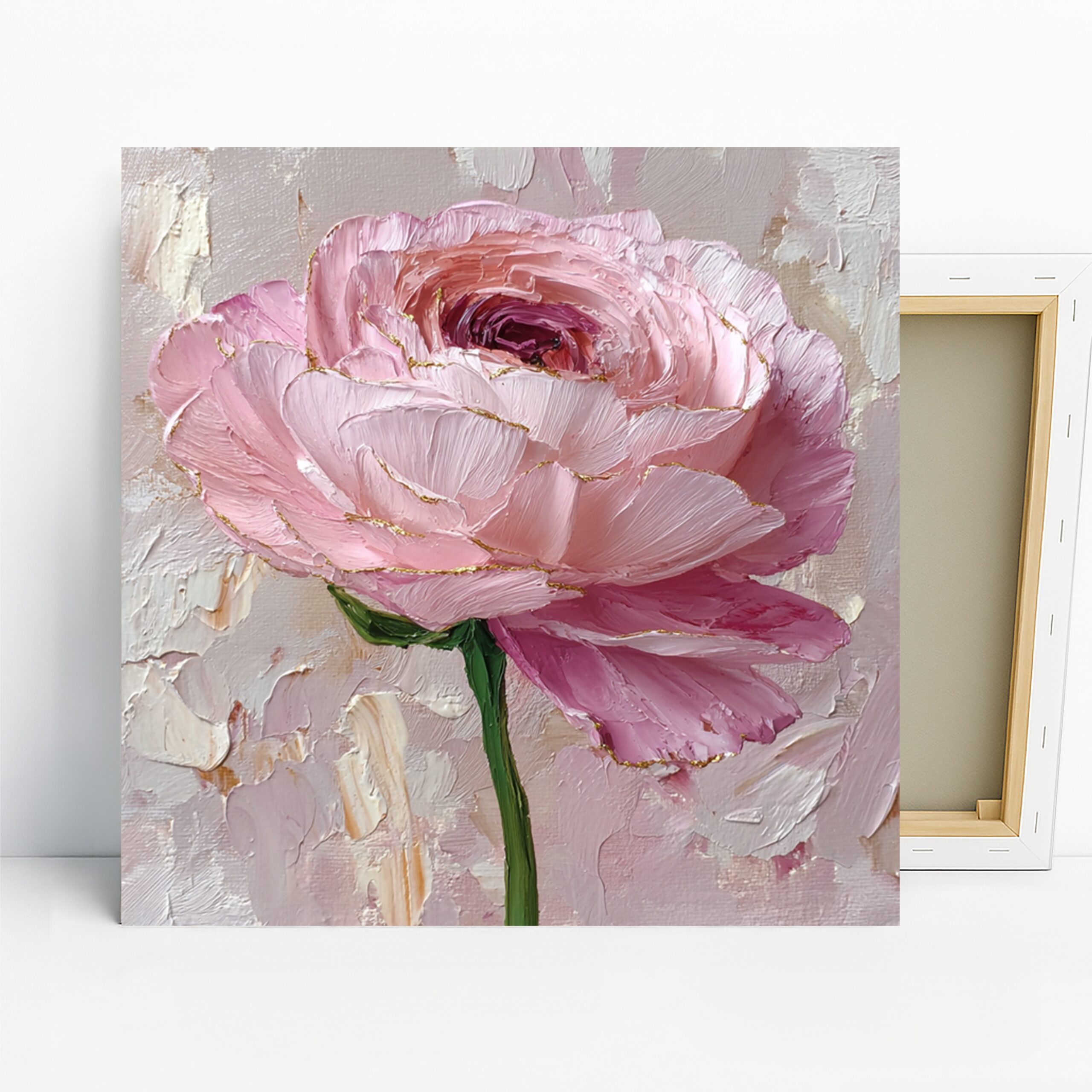 Pink Rose Art, Canvas or Poster, Floral Contemporary Decor, Bedroom Living Room Bathroom Wall Art, Pink Green Gold, Romantic Shabby Chic