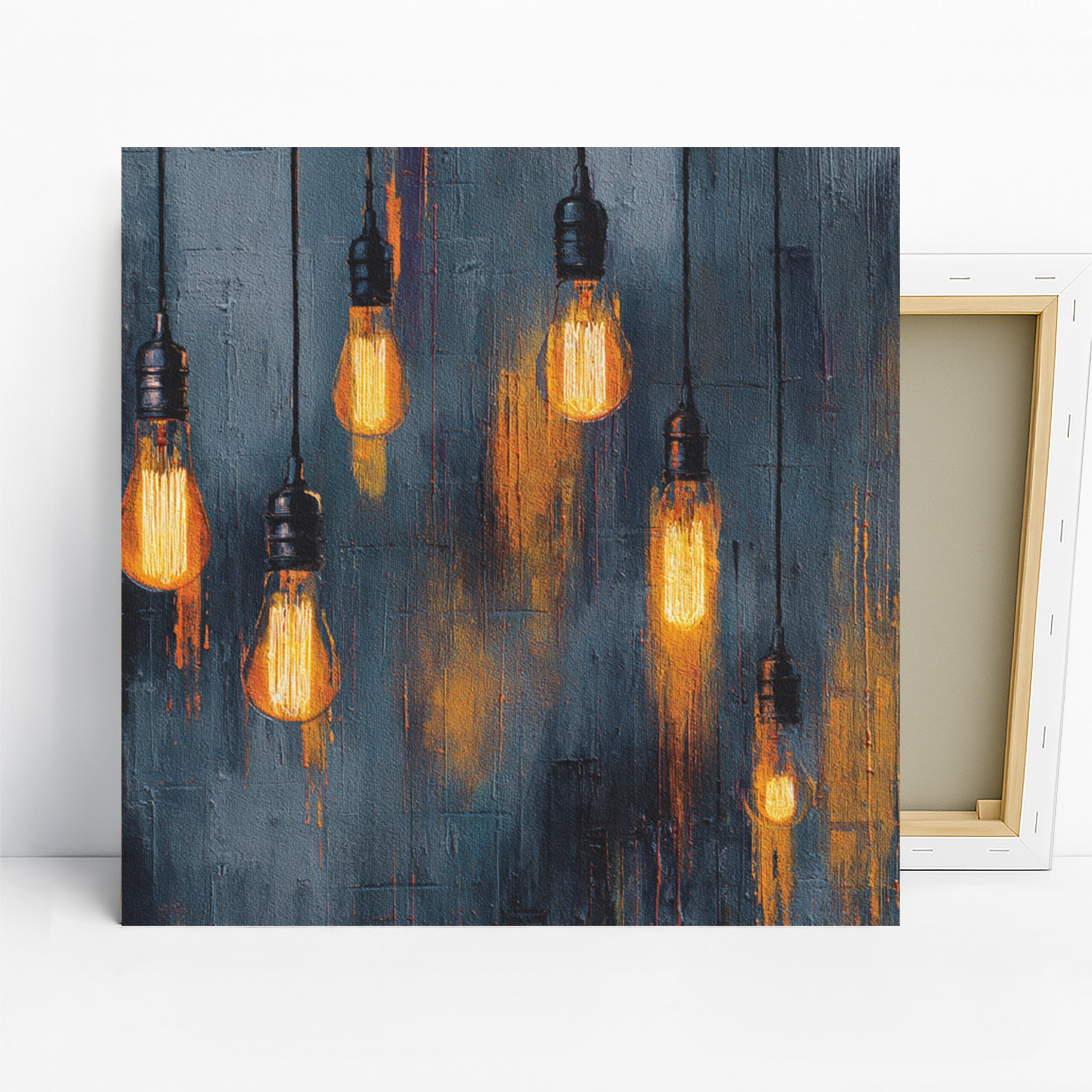 Edison Bulb Art, Canvas or Poster, Contemporary Vintage Decor, Living Room Office Kitchen Wall Art, Orange Grey Black, Industrial Rustic Art