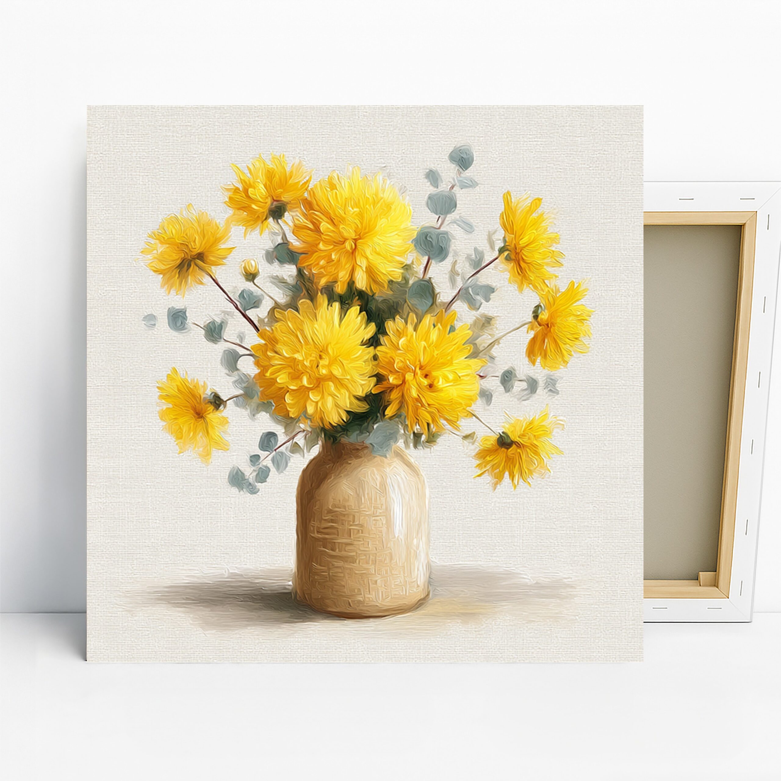 Sunny Chrysanthemum Art, Canvas or Poster, Floral Nature Decor, Living Room Dining Room Bedroom Office Wall Art, Yellow Green Beige