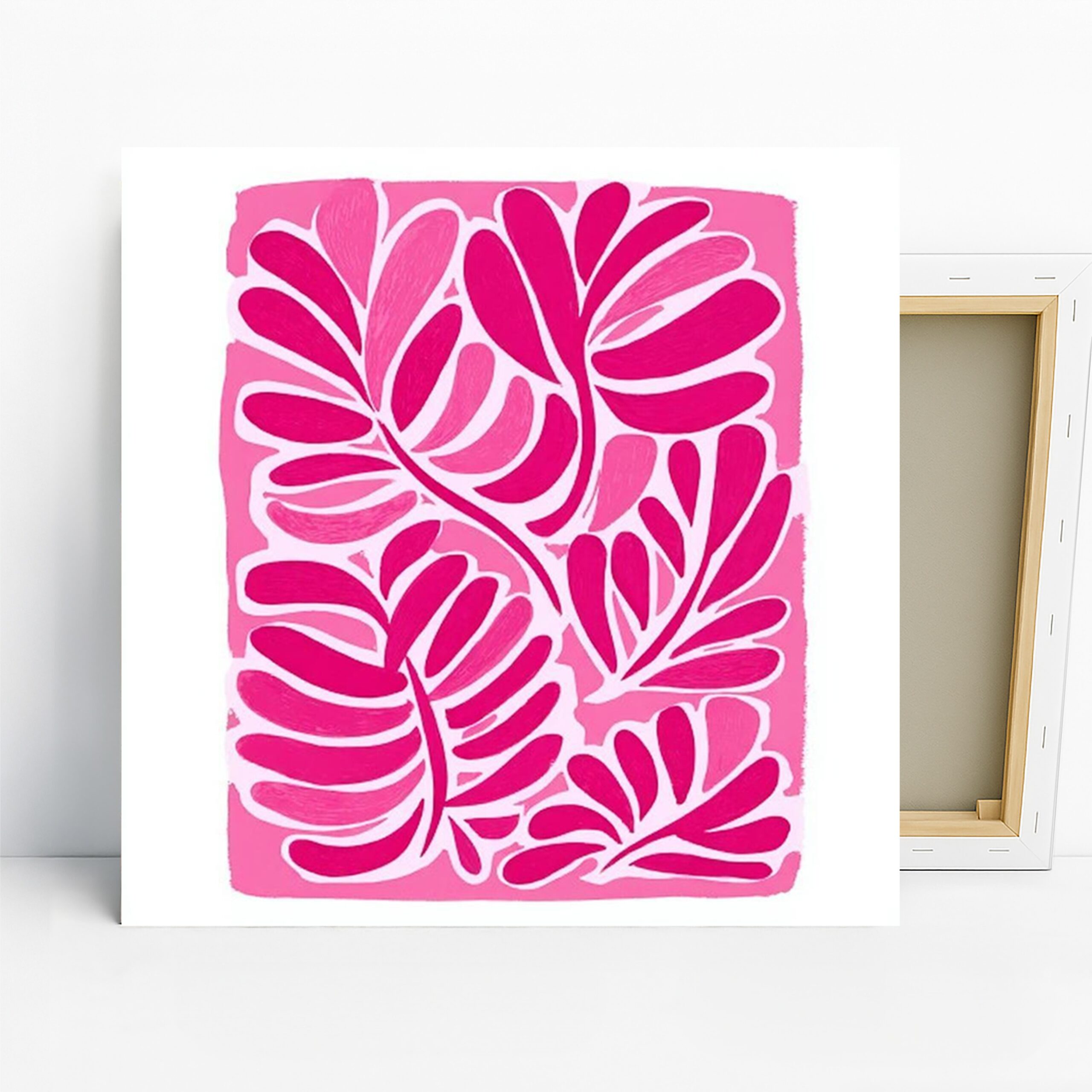 Pink Leaf Abstract Art, Canvas or Poster, Modern Minimalist Decor, Living Room Bedroom Office Bathroom Wall Art, Pink, Magenta, White