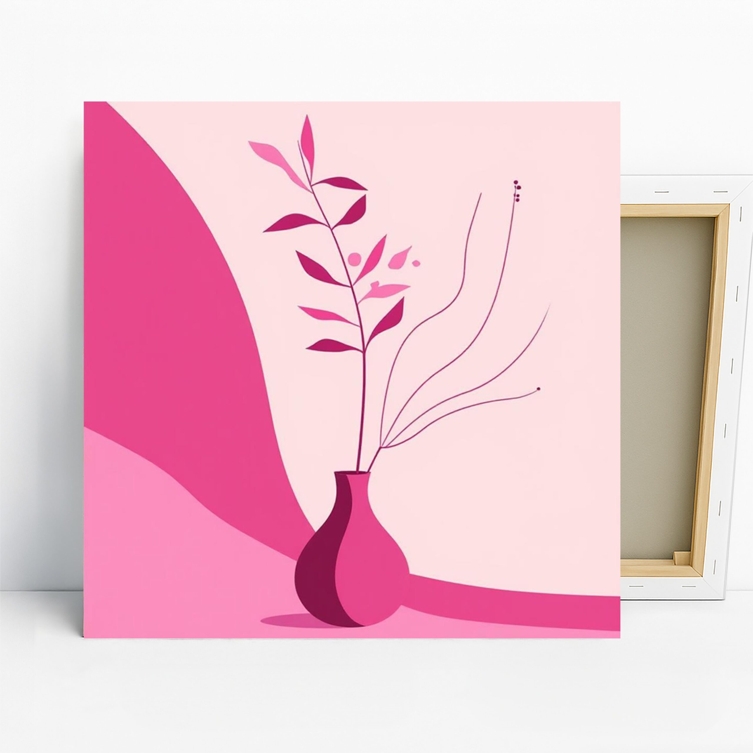 Pink Botanical Vase Art, Canvas or Poster, Minimalism Contemporary Decor, Living Room Bedroom Office Bathroom Wall Art, Pink Magenta White