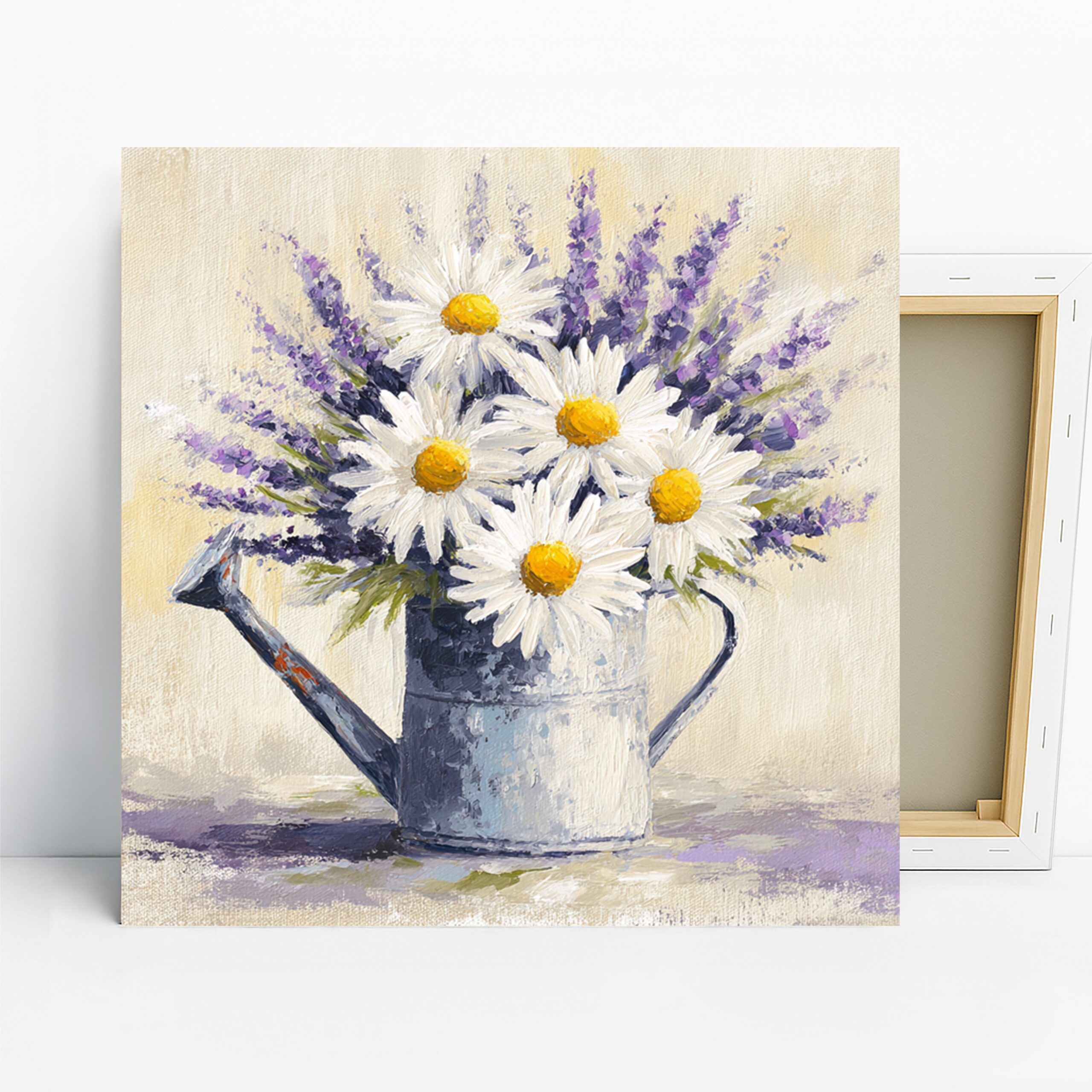 Daisy and Lavender Art, Canvas or Poster, Floral Impressionism Decor, Living Room Bedroom Bathroom Wall Art, White Purple Yellow Blue