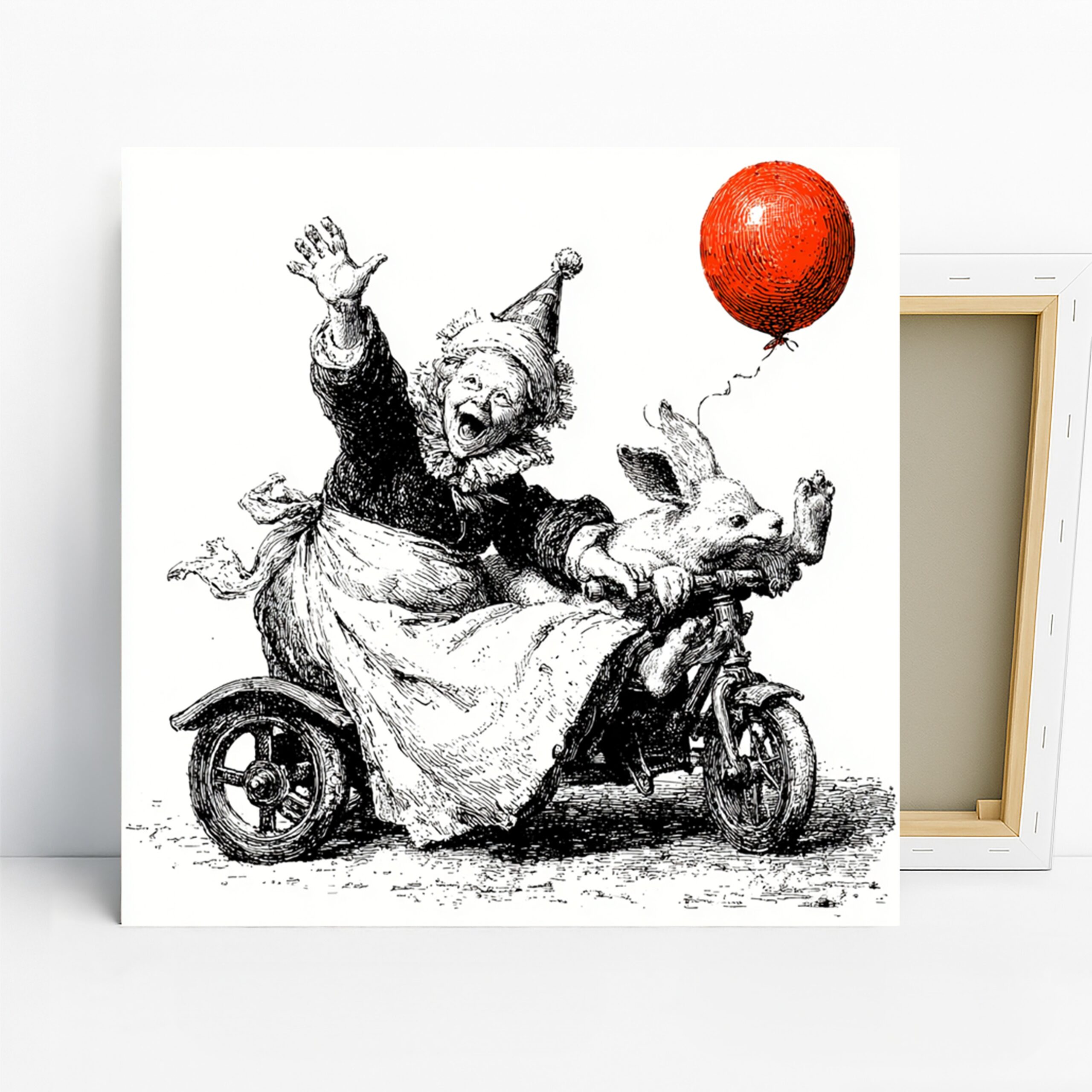 Rabbit Art, Canvas or Poster, Whimsical Vintage Decor, Children’s Room Game Room Nursery Wall Art, Black White Red Orange