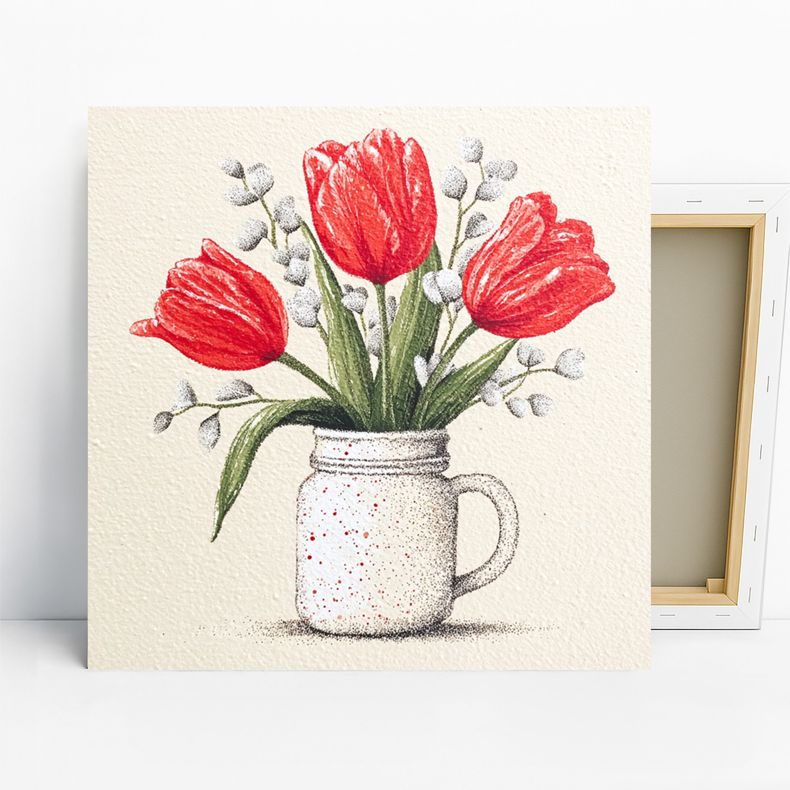 Red Tulips Art, Canvas or Poster, Floral Rustic Decor, Living Room Dining Room Kitchen Bedroom Wall Art, Red Green White Floral Print