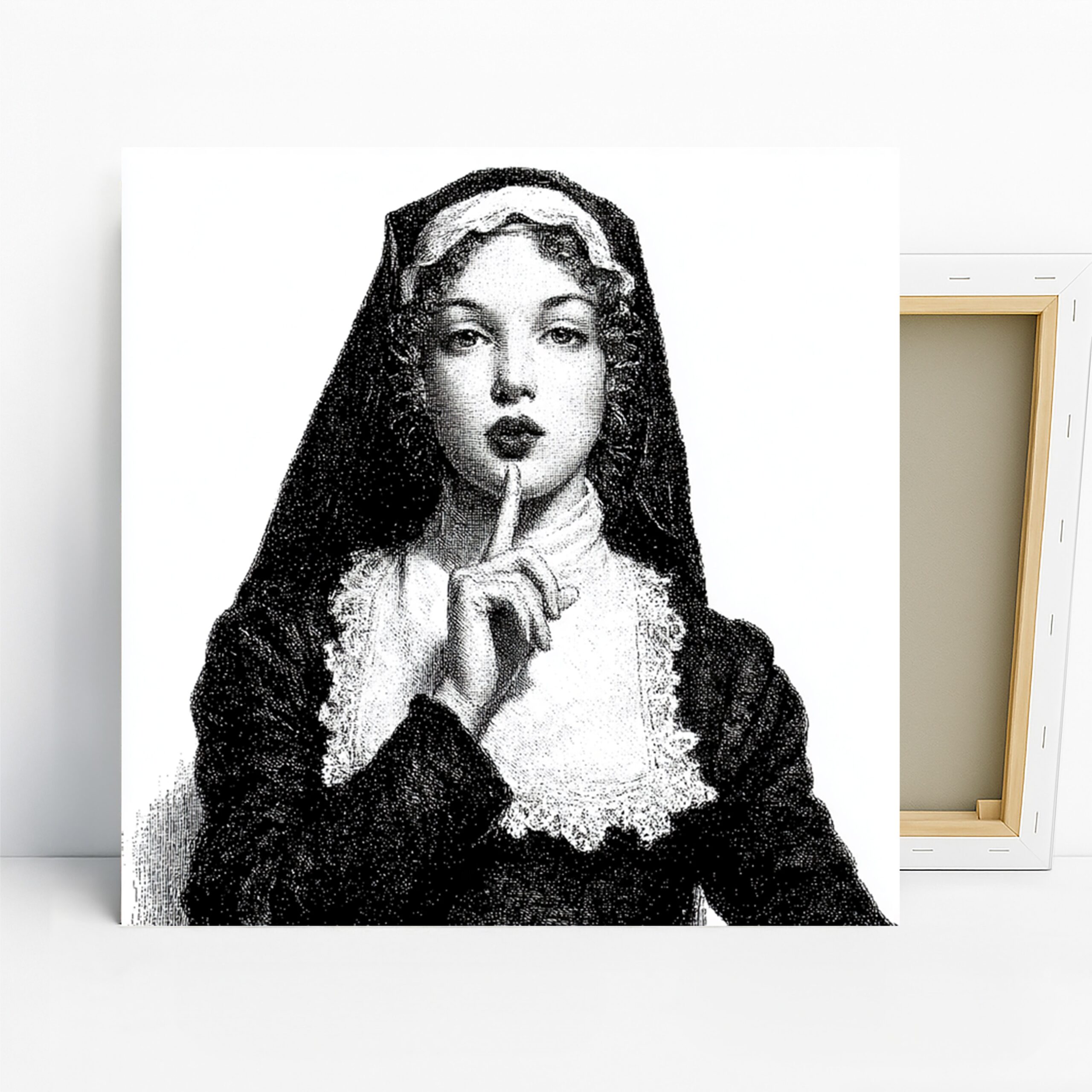 Mysterious Nun Art, Canvas or Poster, Classic Vintage Decor, Library Office Living Room Wall Art, Black White Grey, Figurative Gothic Print