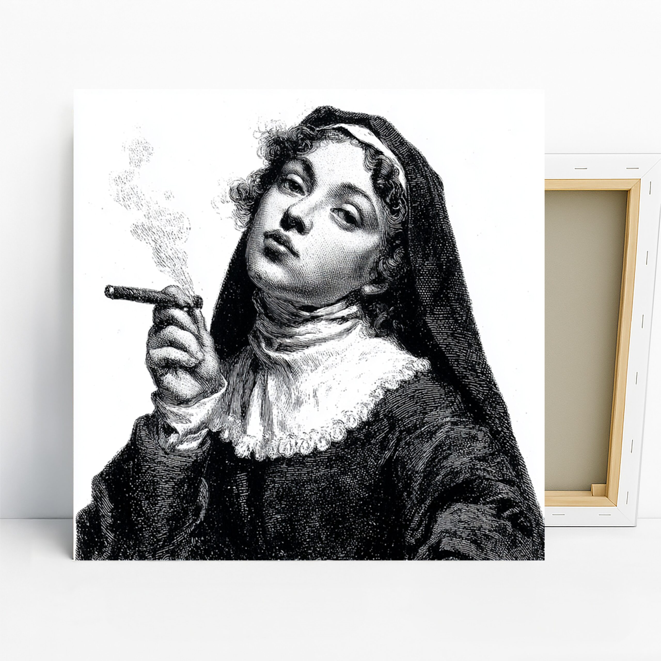 Victorian Smoking Woman Art, Canvas or Poster, Classic Vintage Decor, Library Office Living Room Bedroom Wall Art, Black White Gray