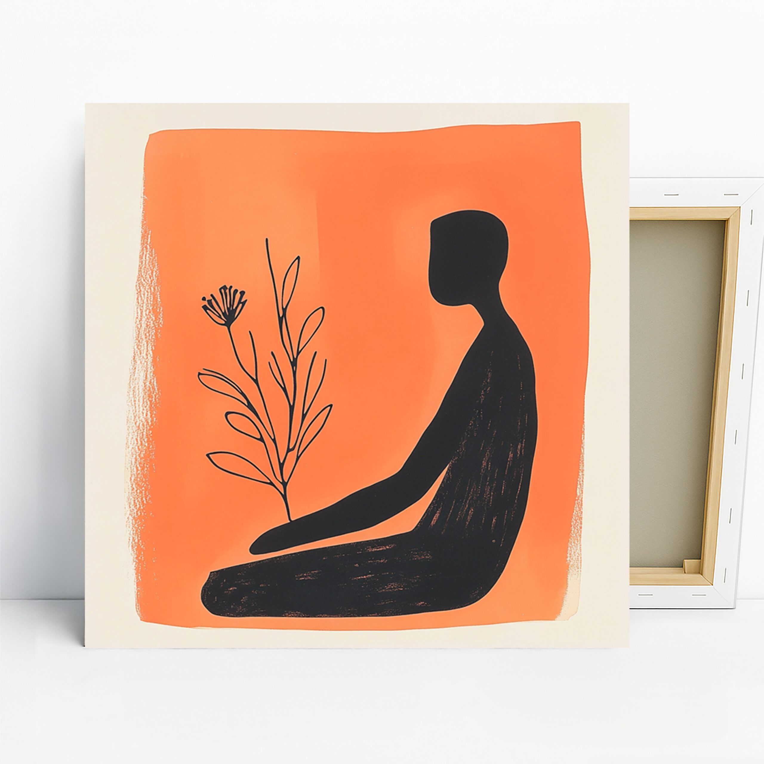 Minimalist Flower Art, Canvas or Poster, Contemporary Scandinavian Zen Decor, Living Room Bedroom Office Wall Art, Orange Black White