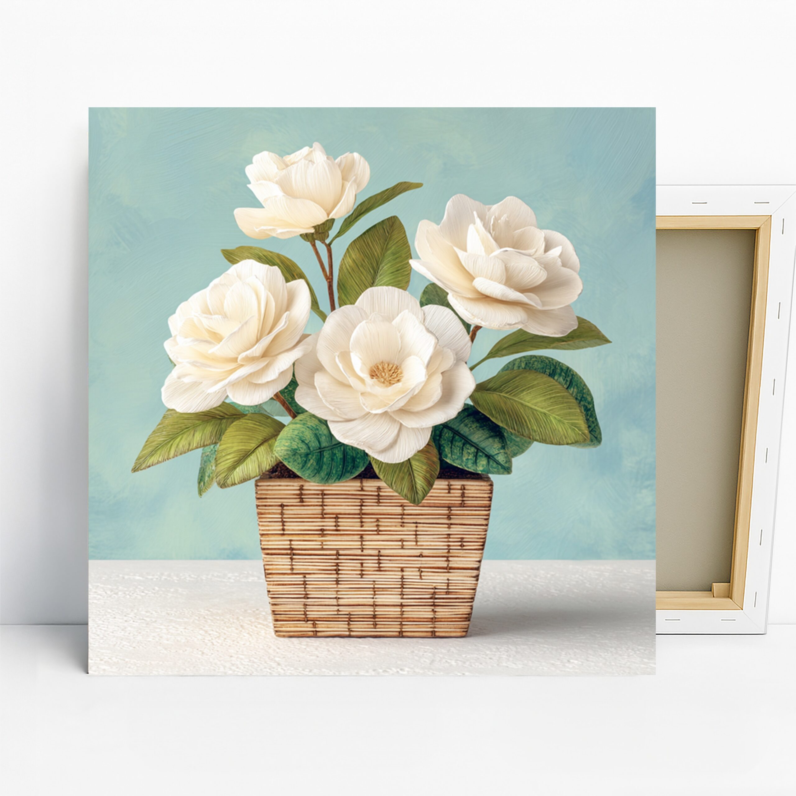 White Magnolia Art, Canvas or Poster, Floral Classic Decor, Living Room Bedroom Dining Room Wall Art, White Green Beige Brown