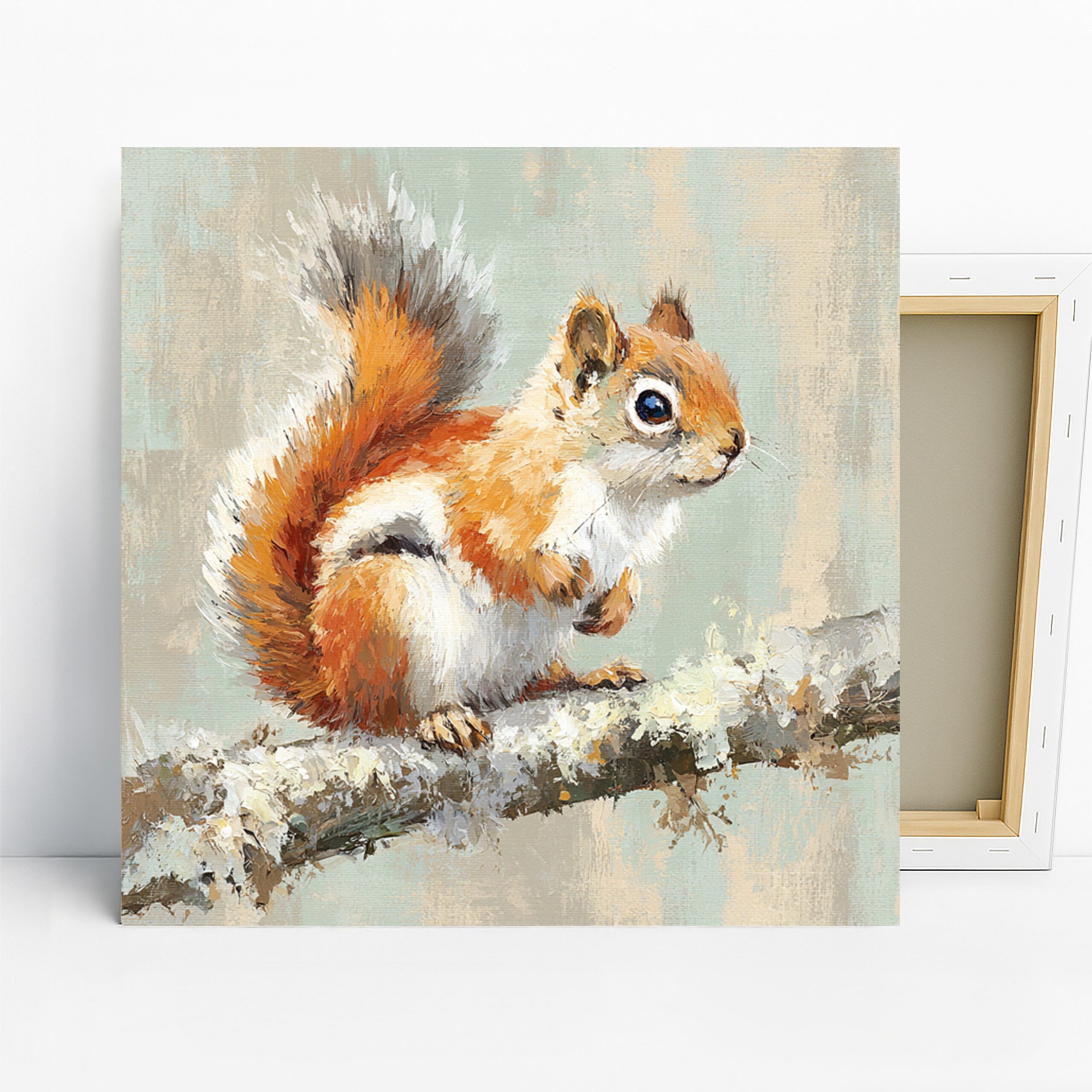 Squirrel Art, Canvas or Poster, Contemporary Animal Nature Decor, Living Room Office Bedroom Wall Art, Orange Blue White and Brown