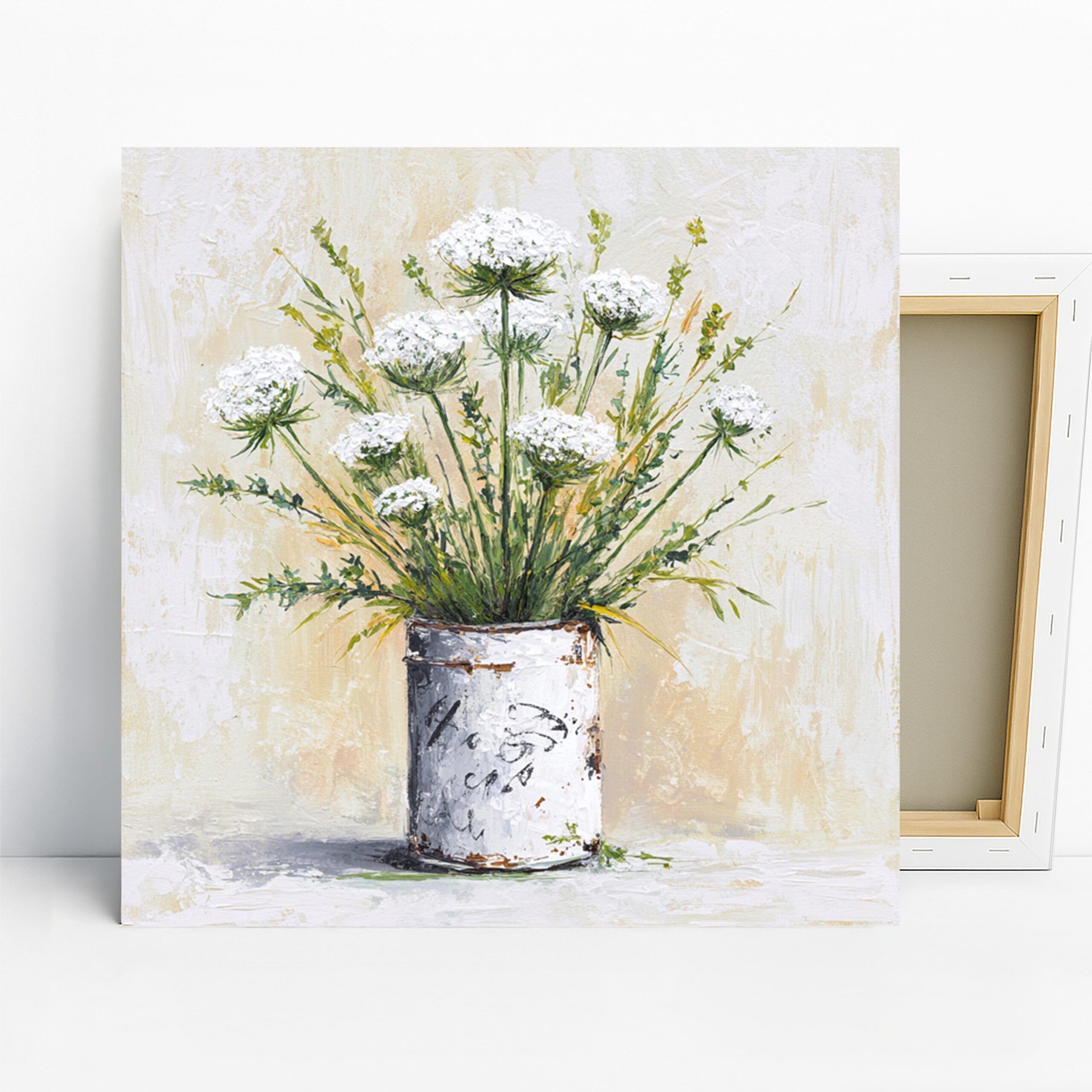 Queen Anne’s Lace Bouquet Art, Canvas or Poster, Floral Vintage Decor, Living Room Bedroom Dining Room Wall Art, White Green Beige 