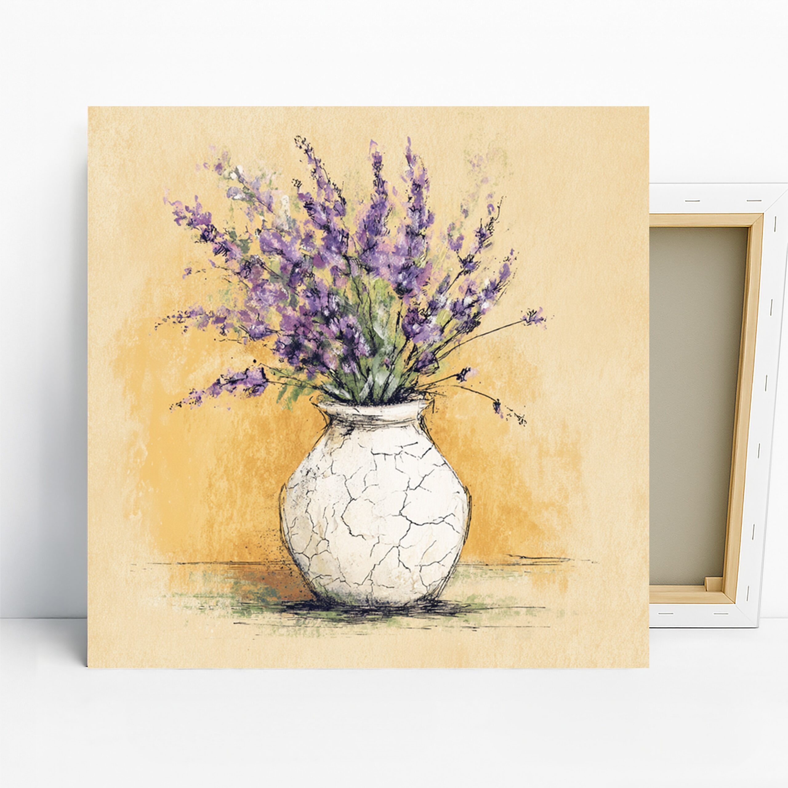 Lavender Vase Art, Canvas or Poster, Floral Rustic Decor, Living Room Bedroom Bathroom Wall Art, Purple Green Beige, Farmhouse Shabby Chic