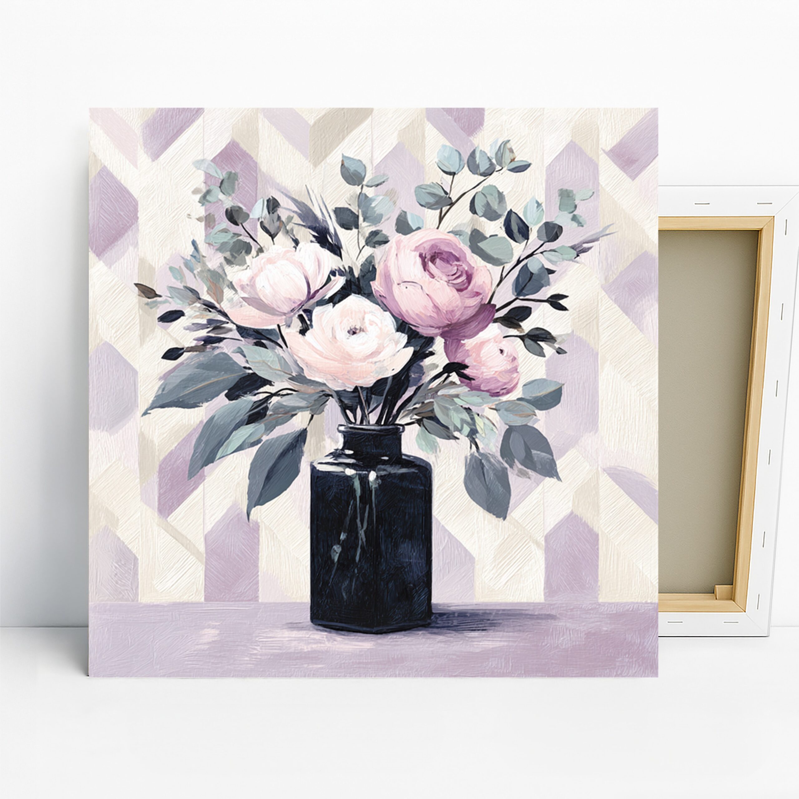 Pastel Peony Bouquet Art, Canvas or Poster, Floral Contemporary Decor, Living Room Bedroom Dining Room Wall Art, Pink Purple Blue White
