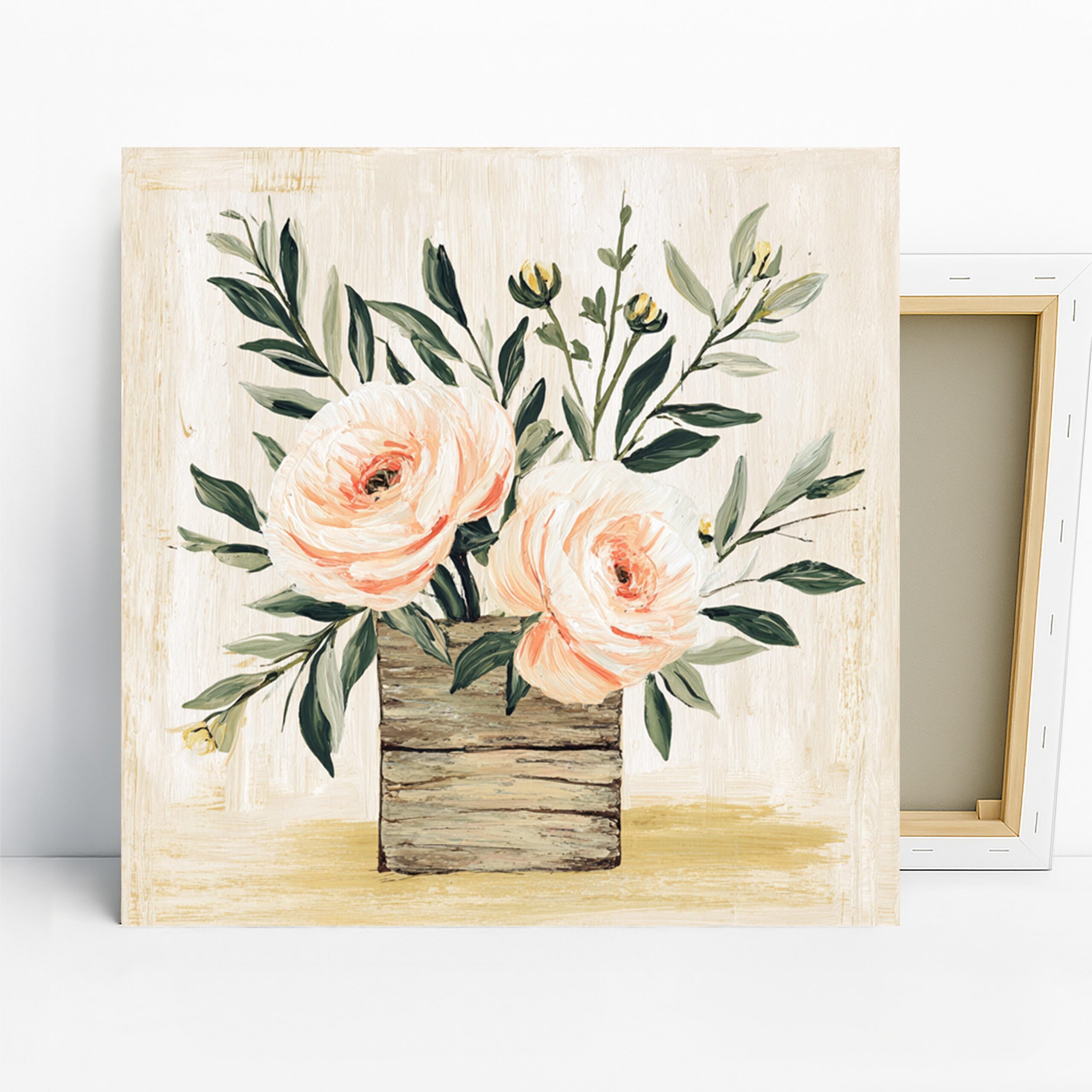 Peony Bouquet Art, Canvas or Poster, Floral Vintage Decor, Living Room Bedroom Dining Room Wall Art, Pink Green White Beige