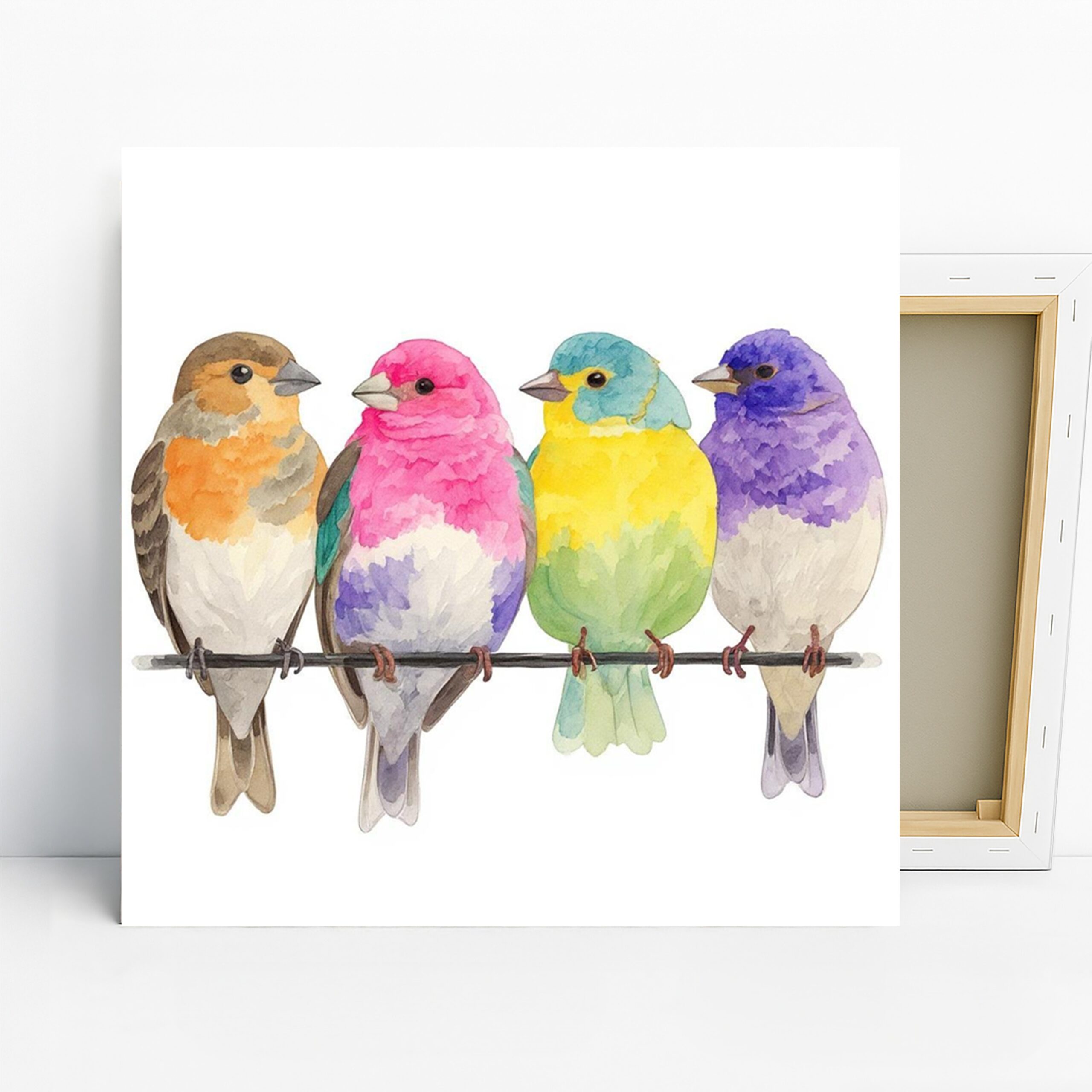 Colorful Birds Art, Canvas or Poster, Whimsical Nature Decor, Living Room Bedroom Children's Room Wall Art, Pink Yellow Purple Blue