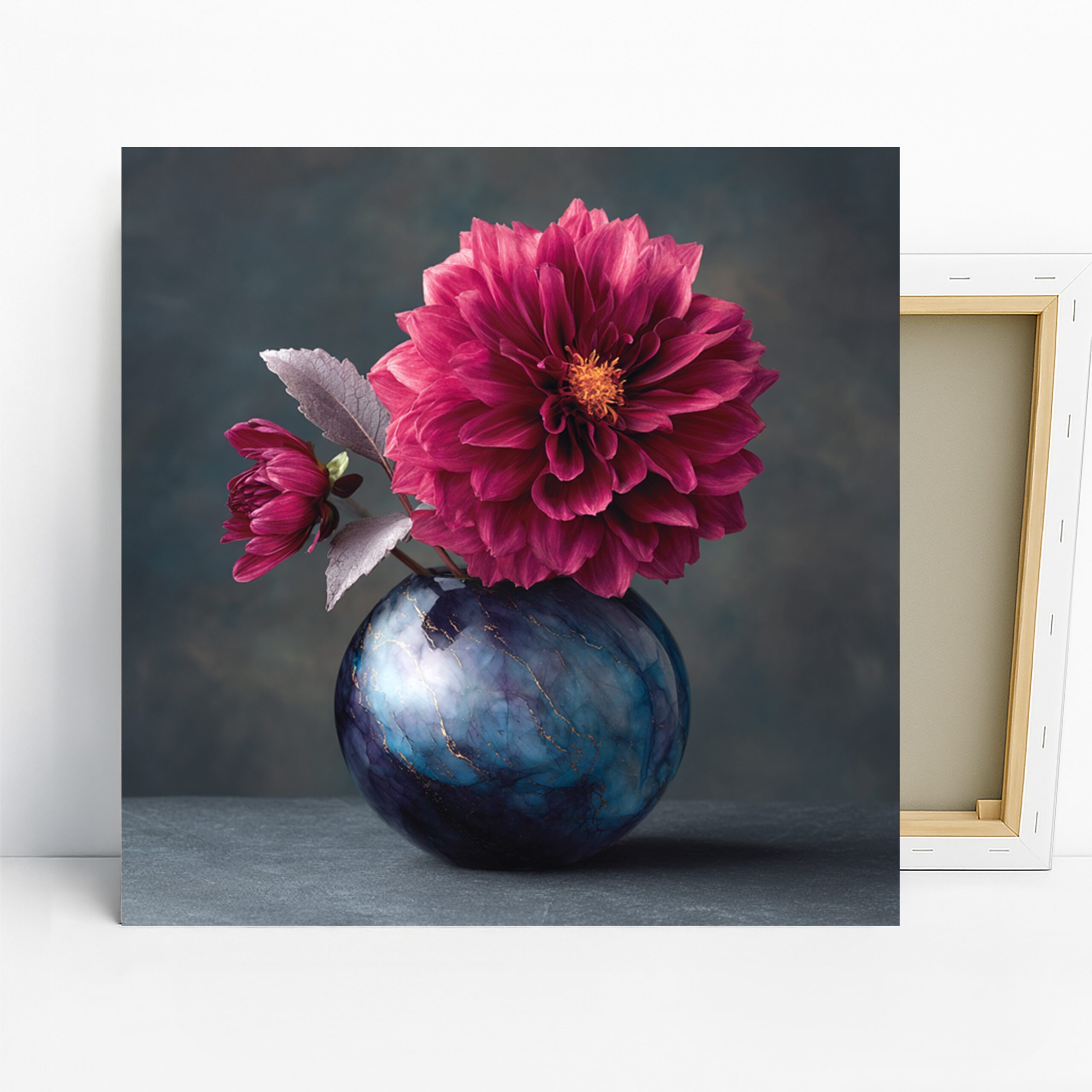 Dahlia Art, Canvas or Poster, Floral Contemporary Decor, Living Room Bedroom Office Wall Art, Pink Blue Purple Gold, Modern Wall Art
