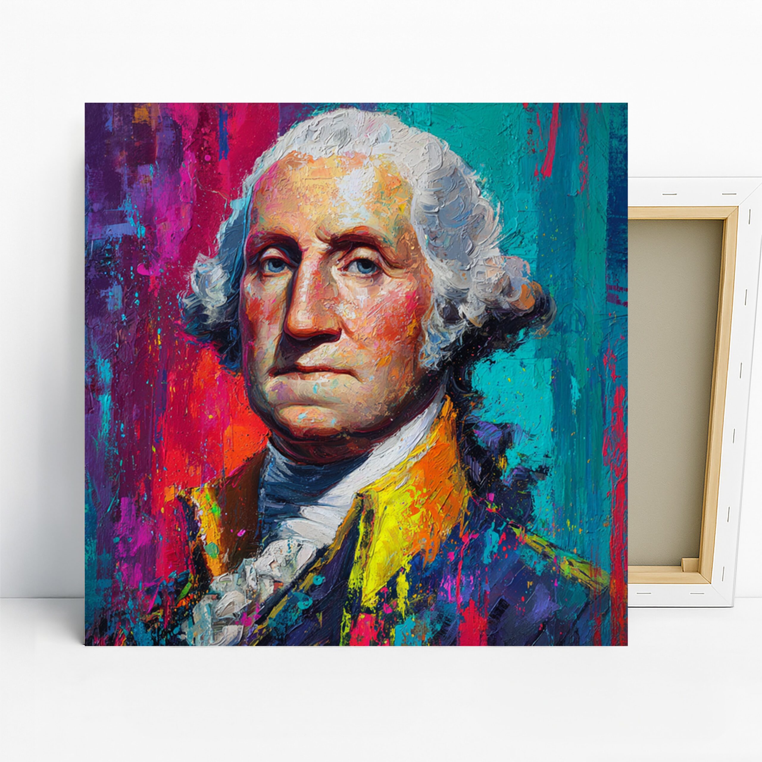 American Statesman Portrait Art, Canvas or Poster, Classic Modern Decor, Office Living Room Library Wall Art, Red Blue Yellow White