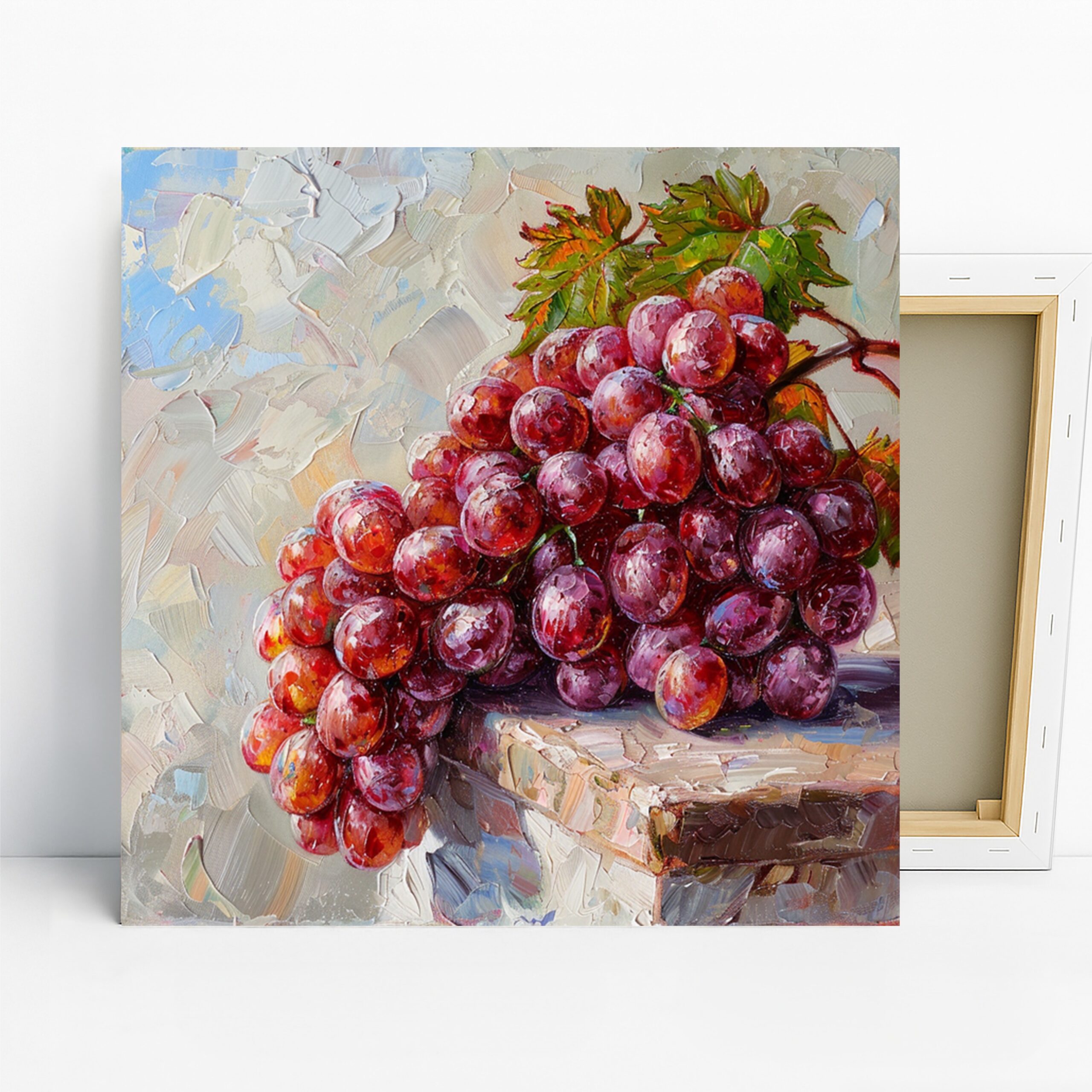 Red Grape Bunch Art, Canvas or Poster, Still Life Rustic Decor, Dining Room Kitchen Living Room Wall Art, Red Purple Green and Brown