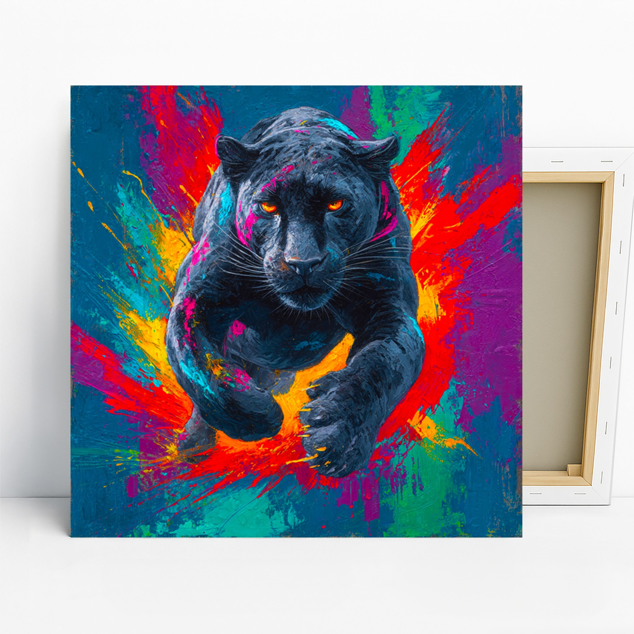 Panther Art, Canvas or Poster, Contemporary Bohemian Decor, Living Room Bedroom Office Game Room Wall Art, Black Red Blue Yellow