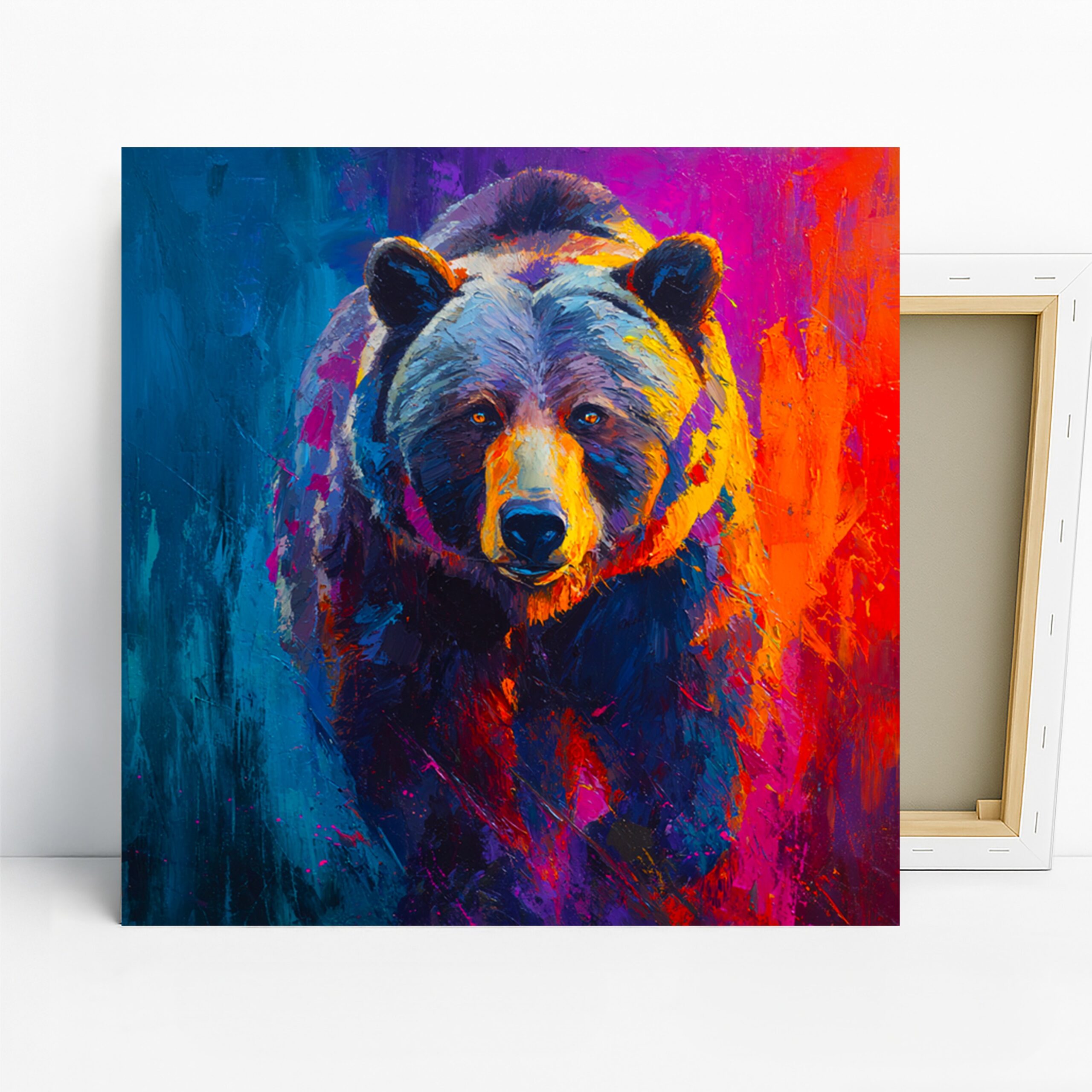 Bear Art, Canvas or Poster, Contemporary Bohemian Rustic Decor, Living Room Office Game Room Wall Art, Blue Orange Purple Yellow