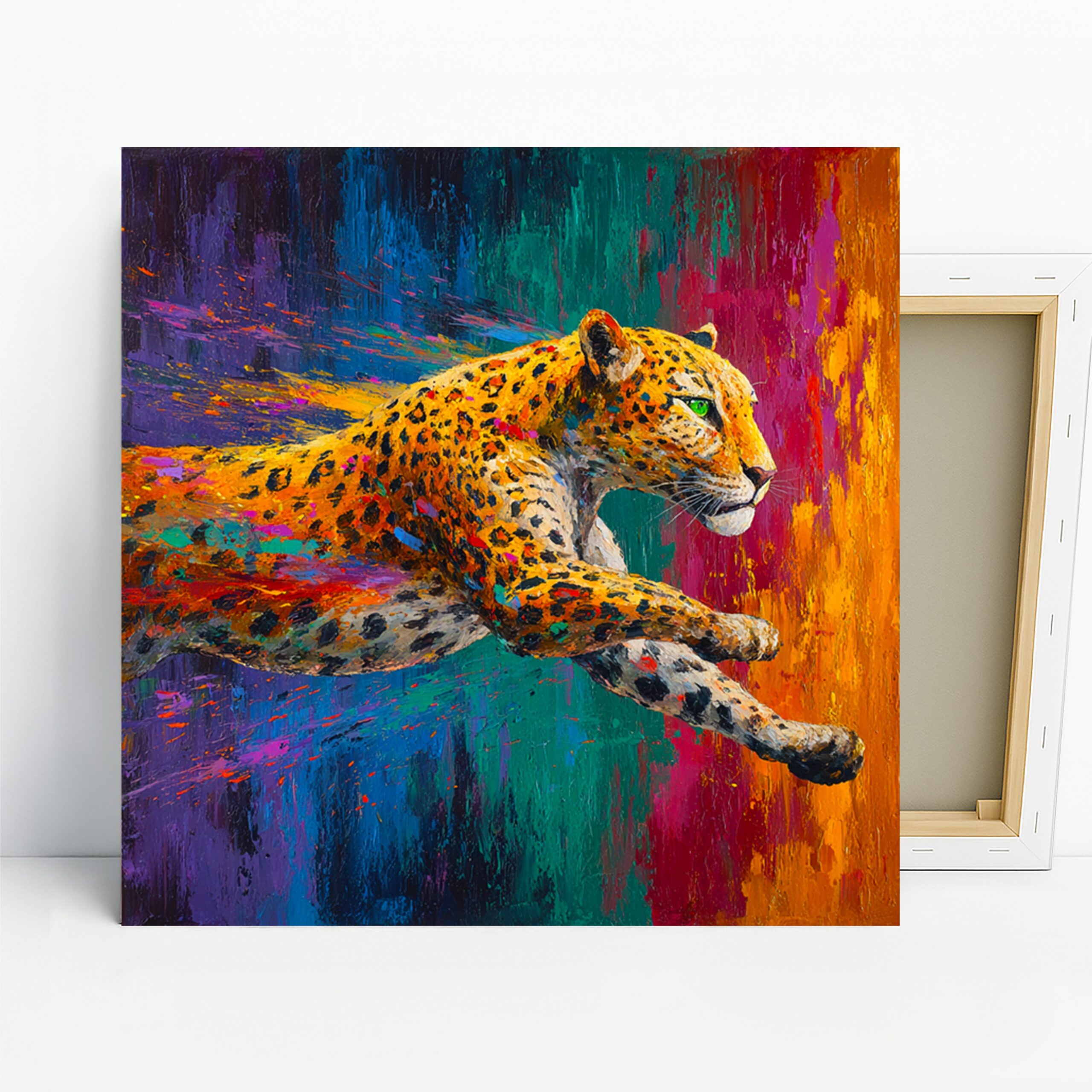 Leopard Art, Canvas or Poster, Contemporary Bohemian Decor, Living Room Bedroom Office Game Room Wall Art, Yellow Orange Blue Purple