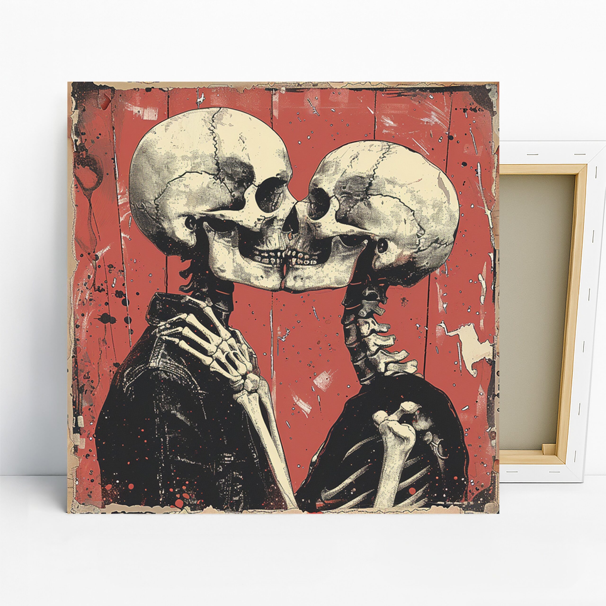 Eternal Kiss Skeleton Art, Canvas or Poster, Surrealism Gothic Decor, Living Room Bedroom Office Game Room Wall Art, Red Black White Beige