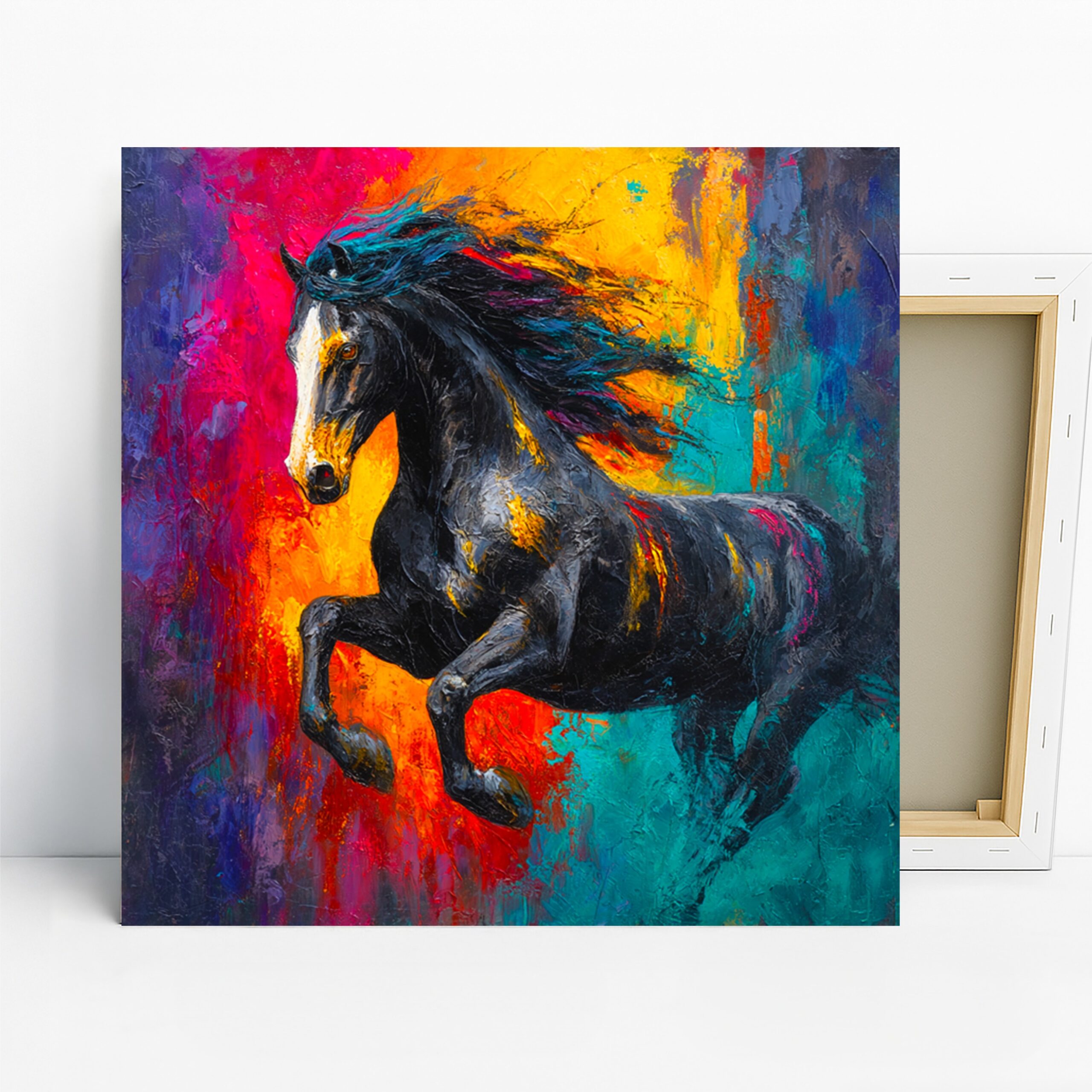 Colorful Horse Art, Canvas or Poster, Contemporary Bohemian Decor, Living Room Bedroom Office Children Room Wall Art, Black Red Blue Yellow