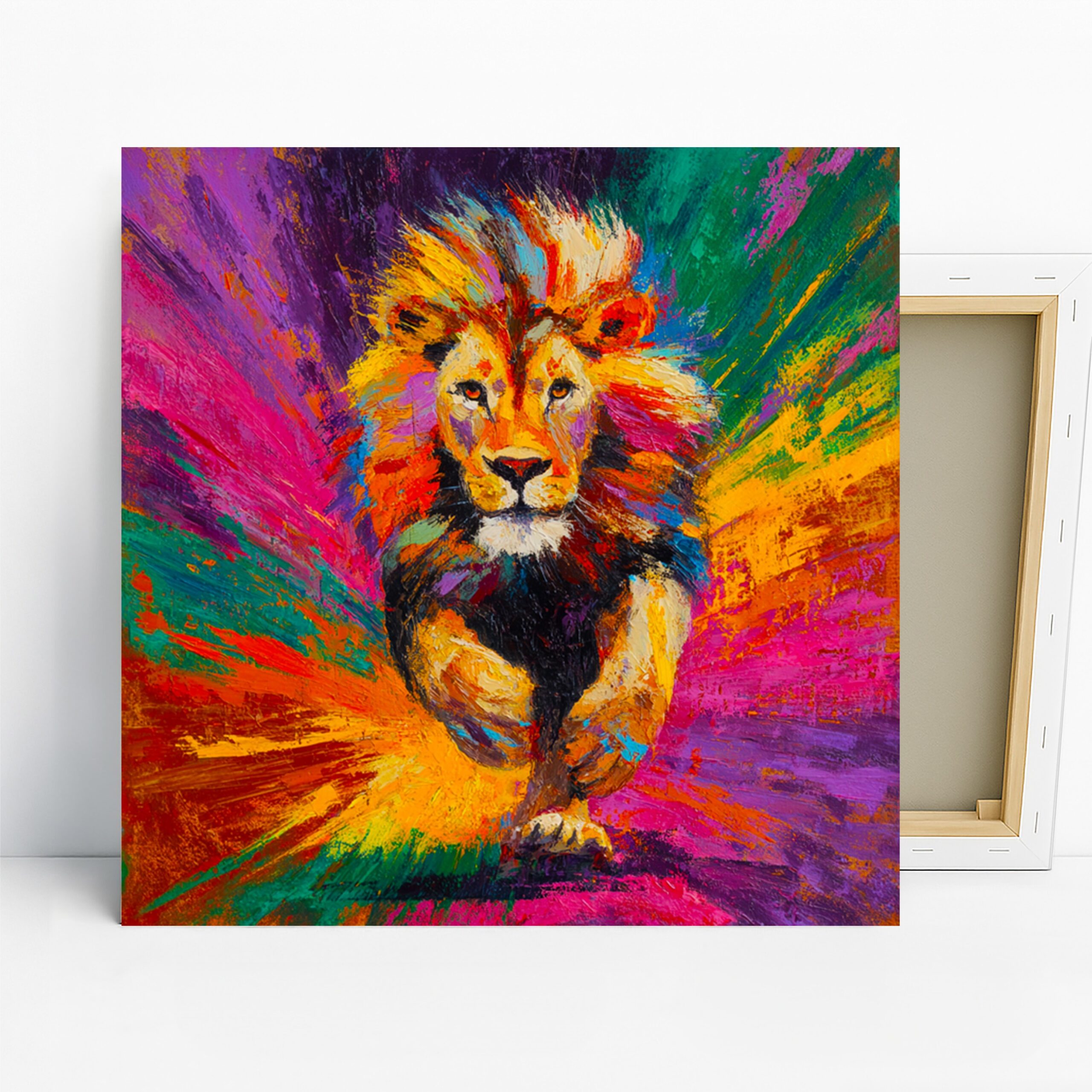 Lion Art, Canvas or Poster, Contemporary Bohemian Decor, Living Room Office Kids Room Wall Art, Yellow Orange Purple Green Colorful Decor