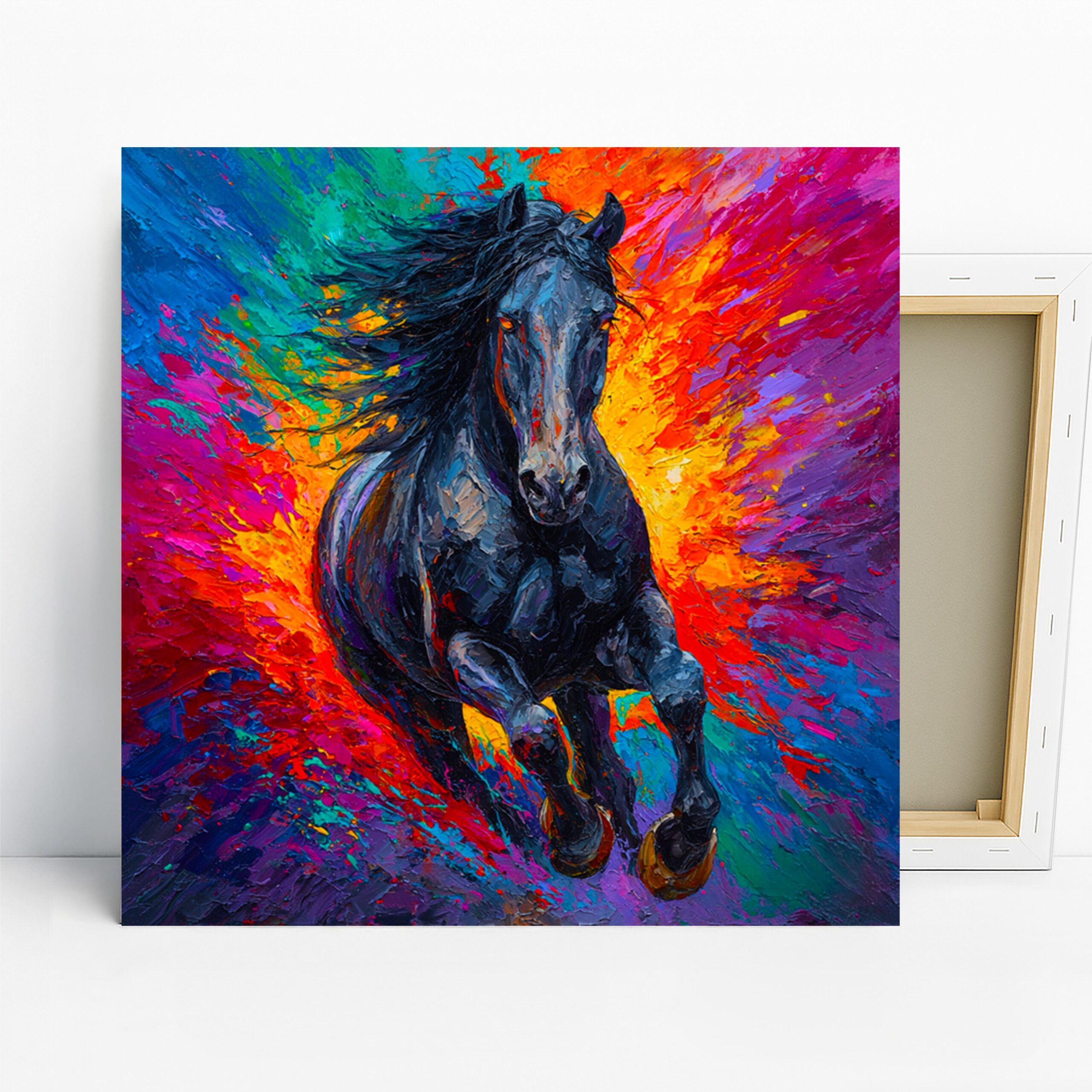 Horse Art, Canvas or Poster, Contemporary Impressionism Decor, Living Room Bedroom Office Home Gym Wall Art, Black Blue Orange Purple