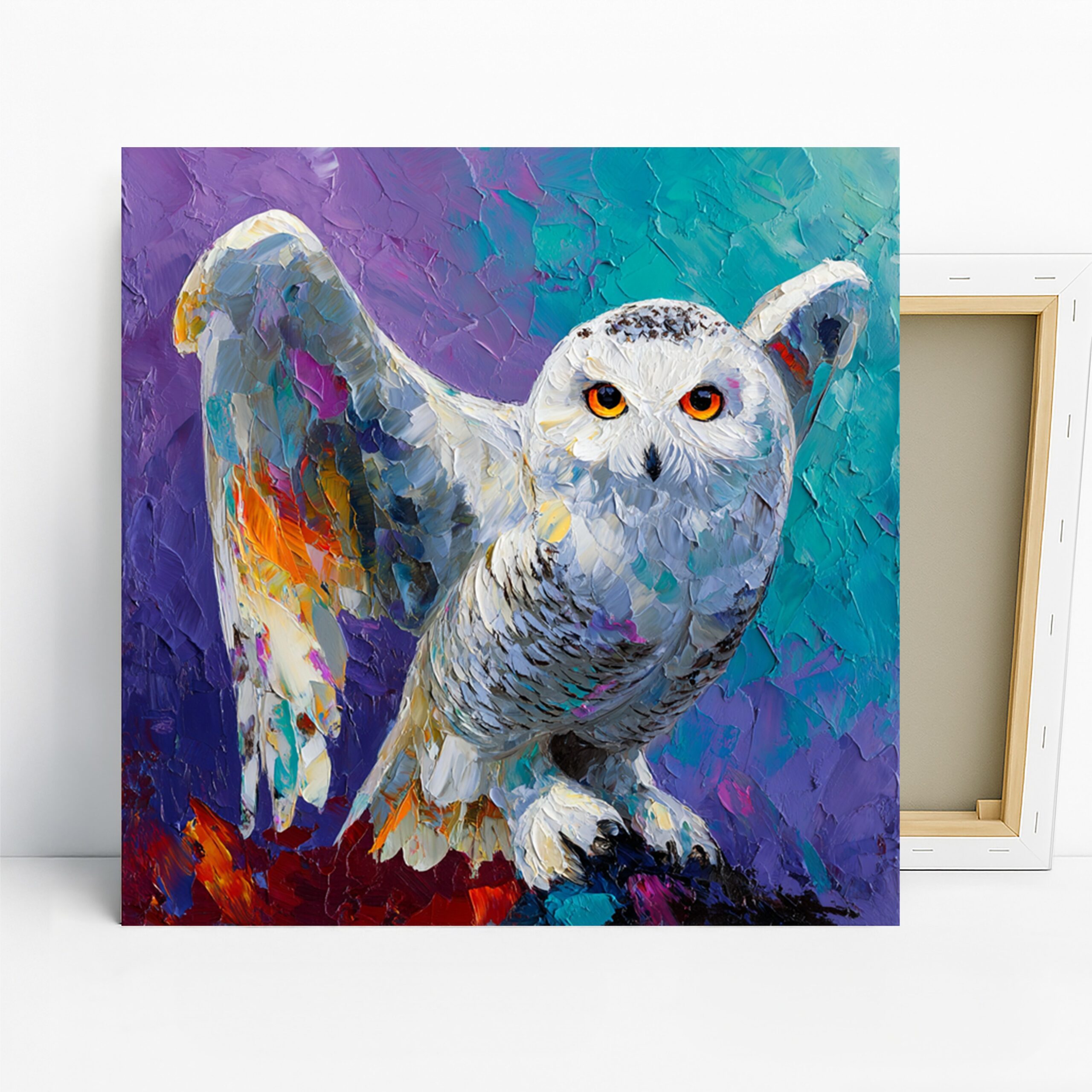 Owl Art, Canvas or Poster, Contemporary Whimsical Decor, Living Room Bedroom Office Children’s Room Wall Art, Purple Turquoise Orange White