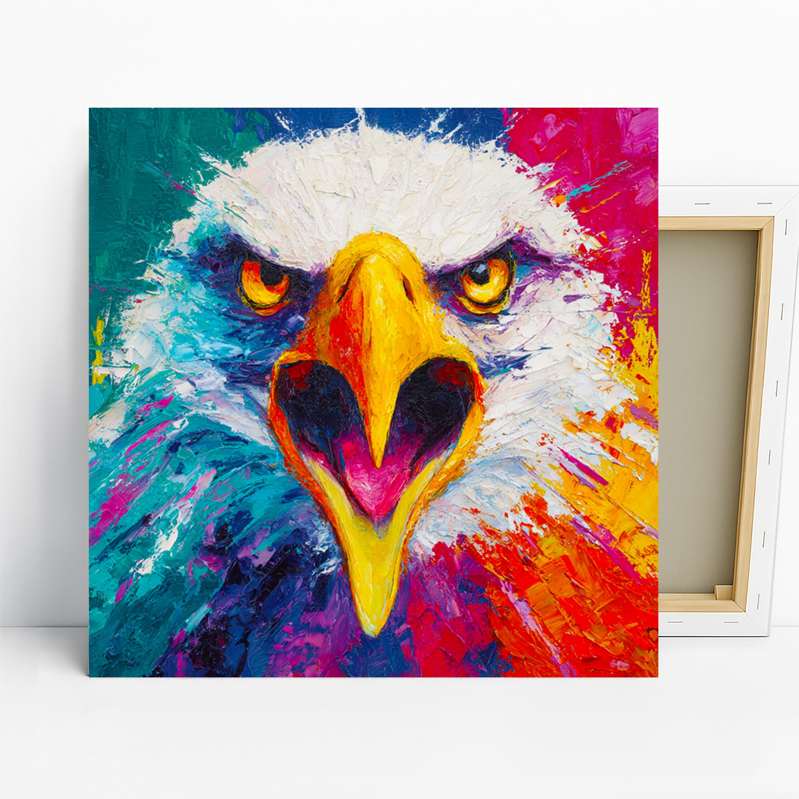 Eagle Art, Canvas or Poster, Contemporary Animal Modern Decor, Living Room Office Bedroom Game Room Wall Art, Vibrant Blue Yellow Red