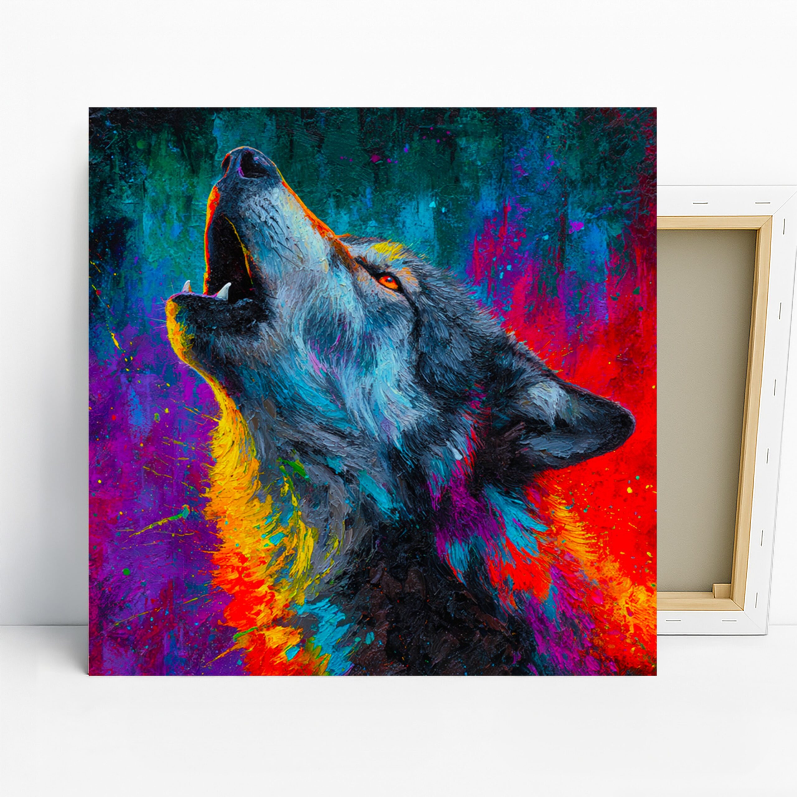 Colorful Wolf Art, Canvas or Poster, Contemporary Bohemian Decor, Living Room Bedroom Office Game Room Wall Art, Blue Red Purple Orange
